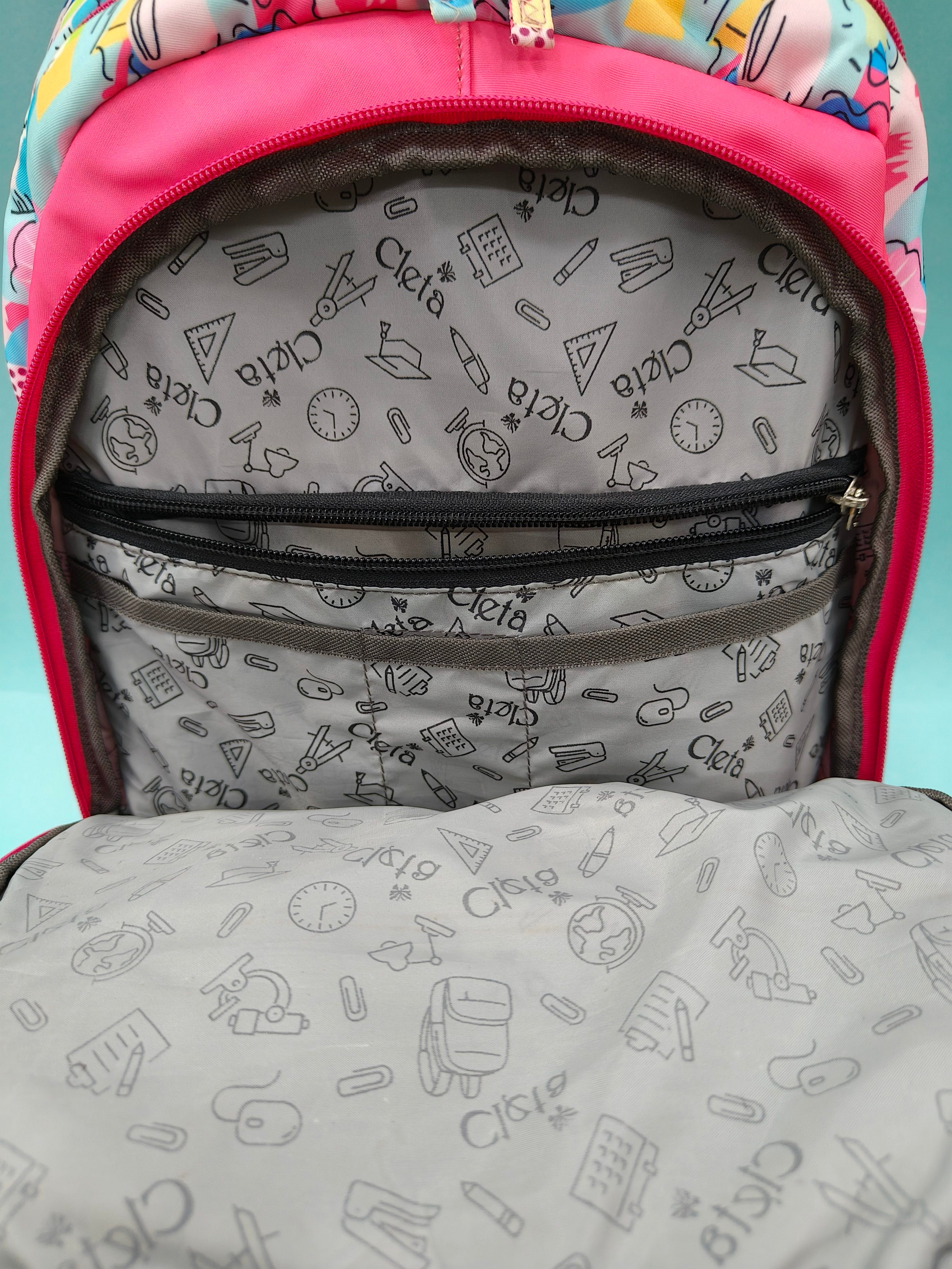 Premium Multi-Print School Bag for Girls and Kids | Spacious Interiors Casual Backpack Perfect for School, Everyday Use - Includes Free Stationery Pouch | 2 in 1 Backpack for Kids | 4 Zip School Bag for Kids