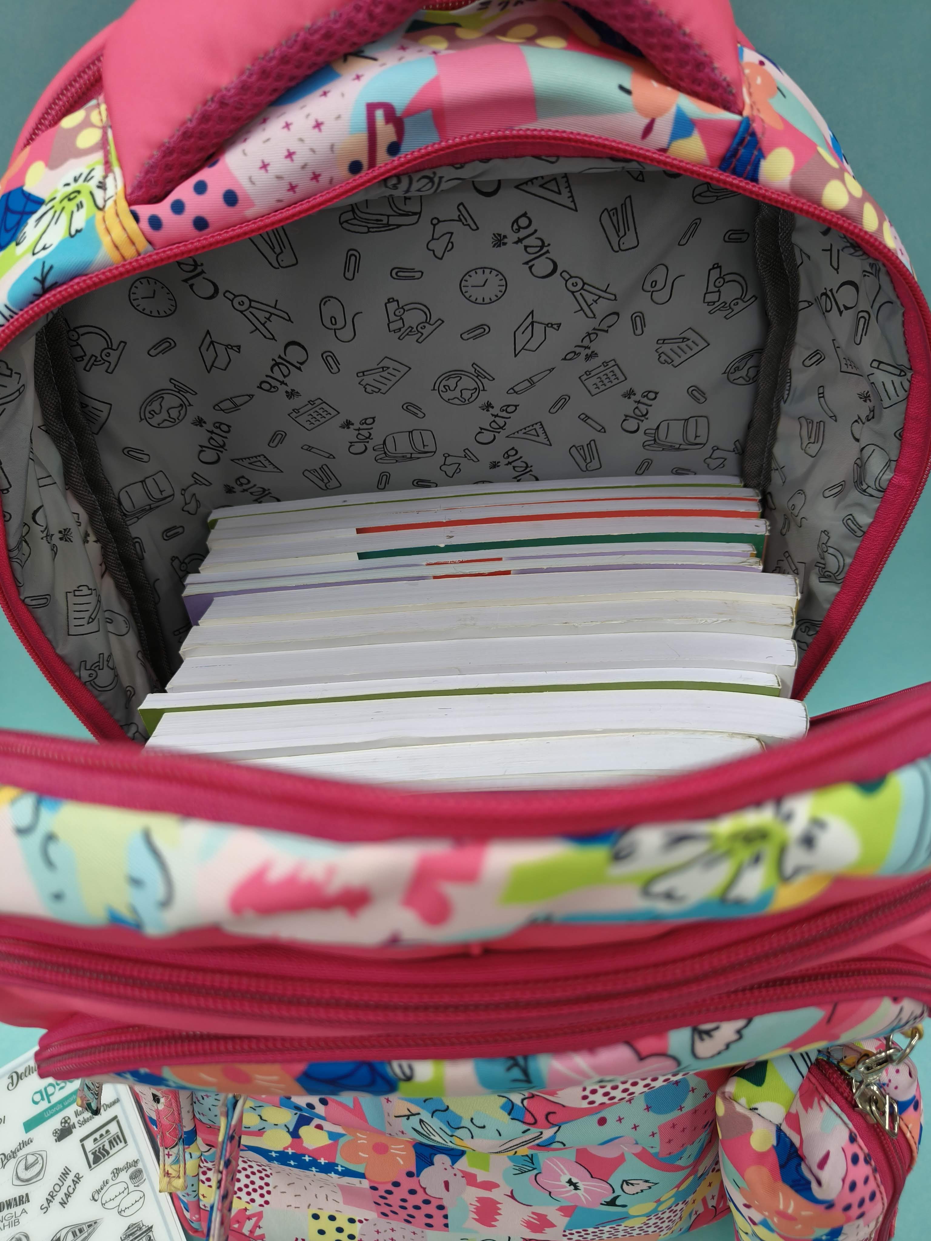 Premium Multi-Print School Bag for Girls and Kids | Spacious Interiors Casual Backpack Perfect for School, Everyday Use - Includes Free Stationery Pouch | 2 in 1 Backpack for Kids | 4 Zip School Bag for Kids