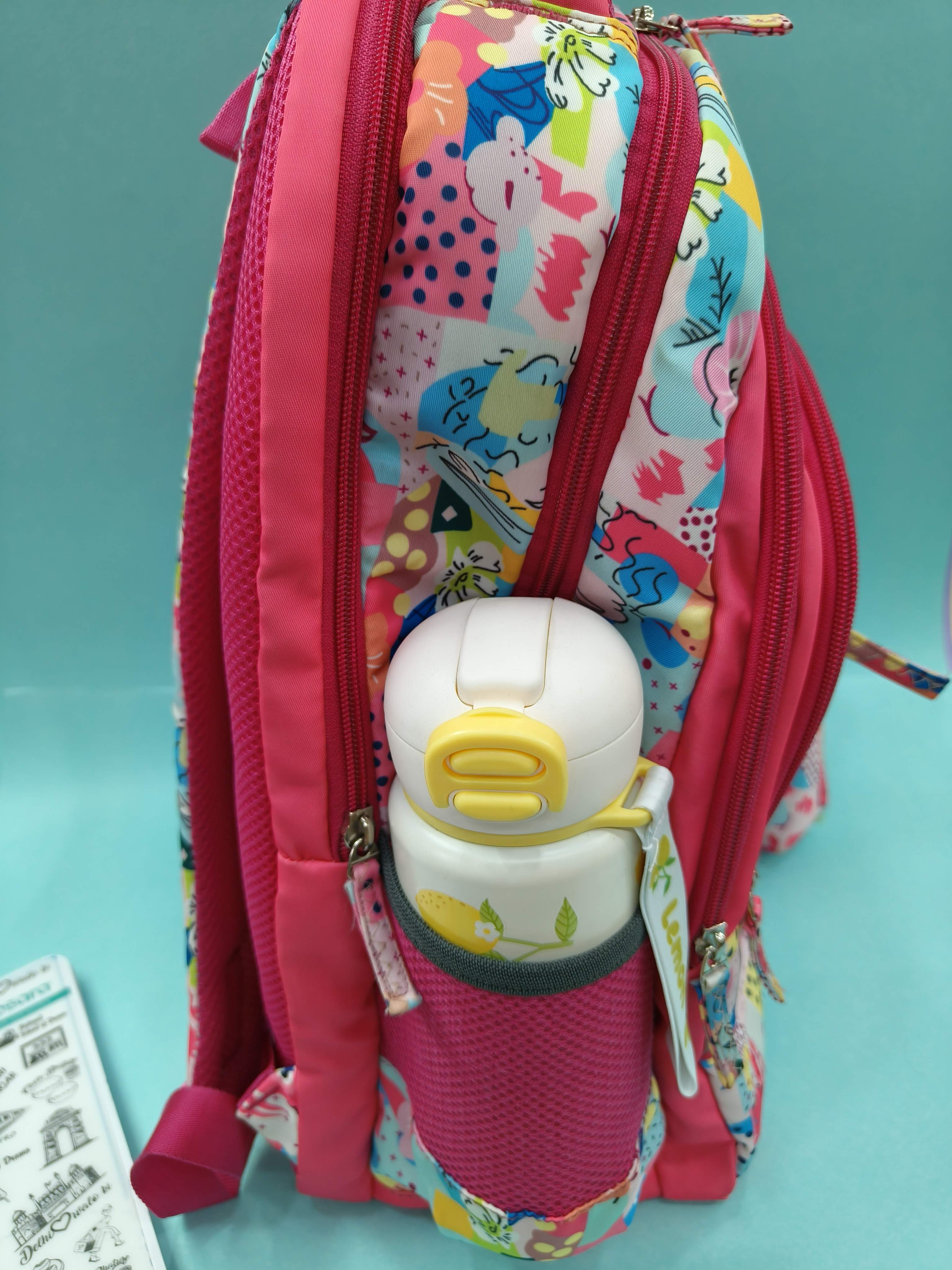 Premium Multi-Print School Bag for Girls and Kids | Spacious Interiors Casual Backpack Perfect for School, Everyday Use - Includes Free Stationery Pouch | 2 in 1 Backpack for Kids | 4 Zip School Bag for Kids