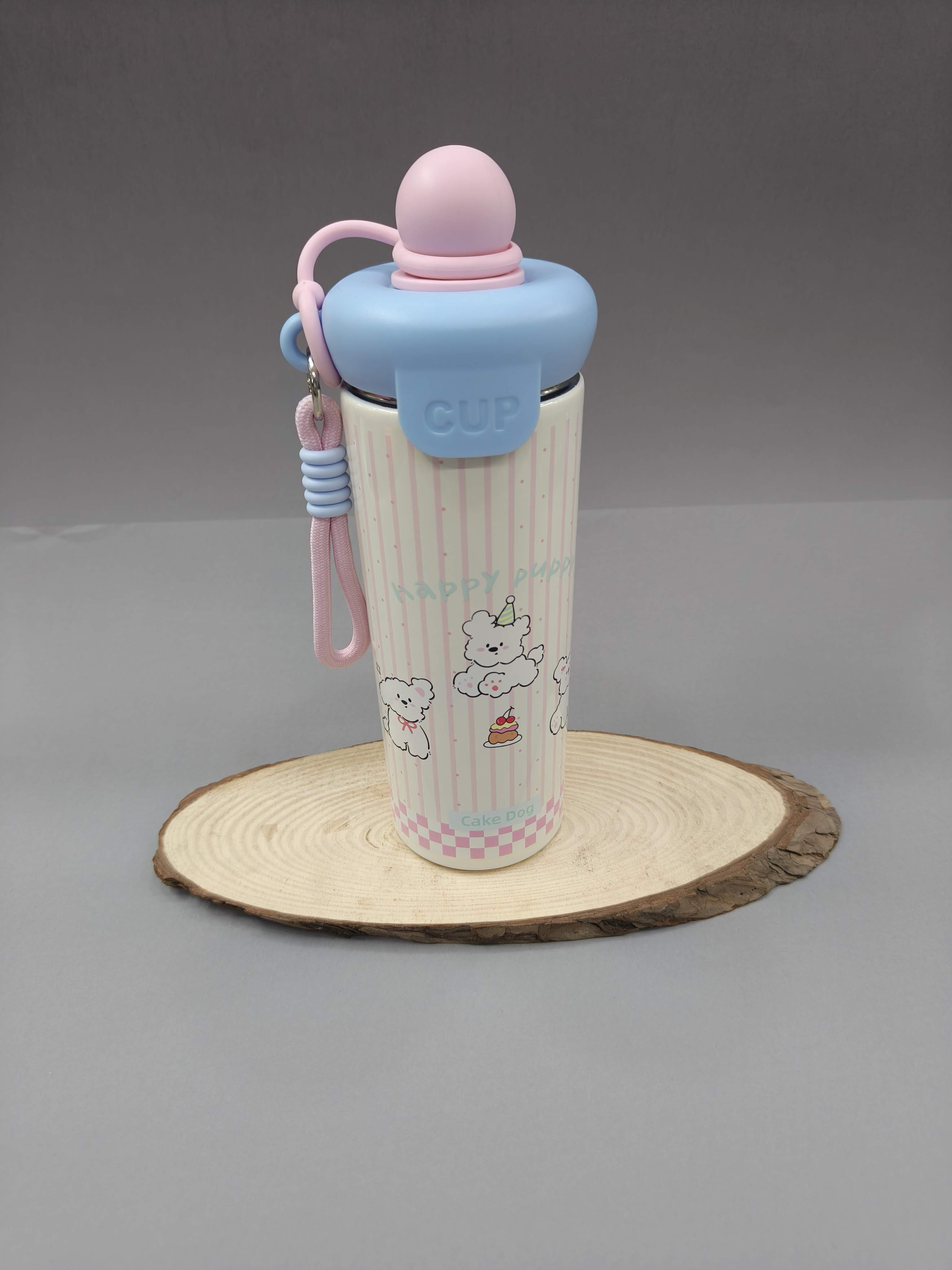 600 ml Stainless Steel Water Bottle For Kids | Leakproof Sipper Bottle With Straw | BPA-Free Drinking Water Bottle With Portable String for Handing or Holding | Easy to Carry for Girls & Boys