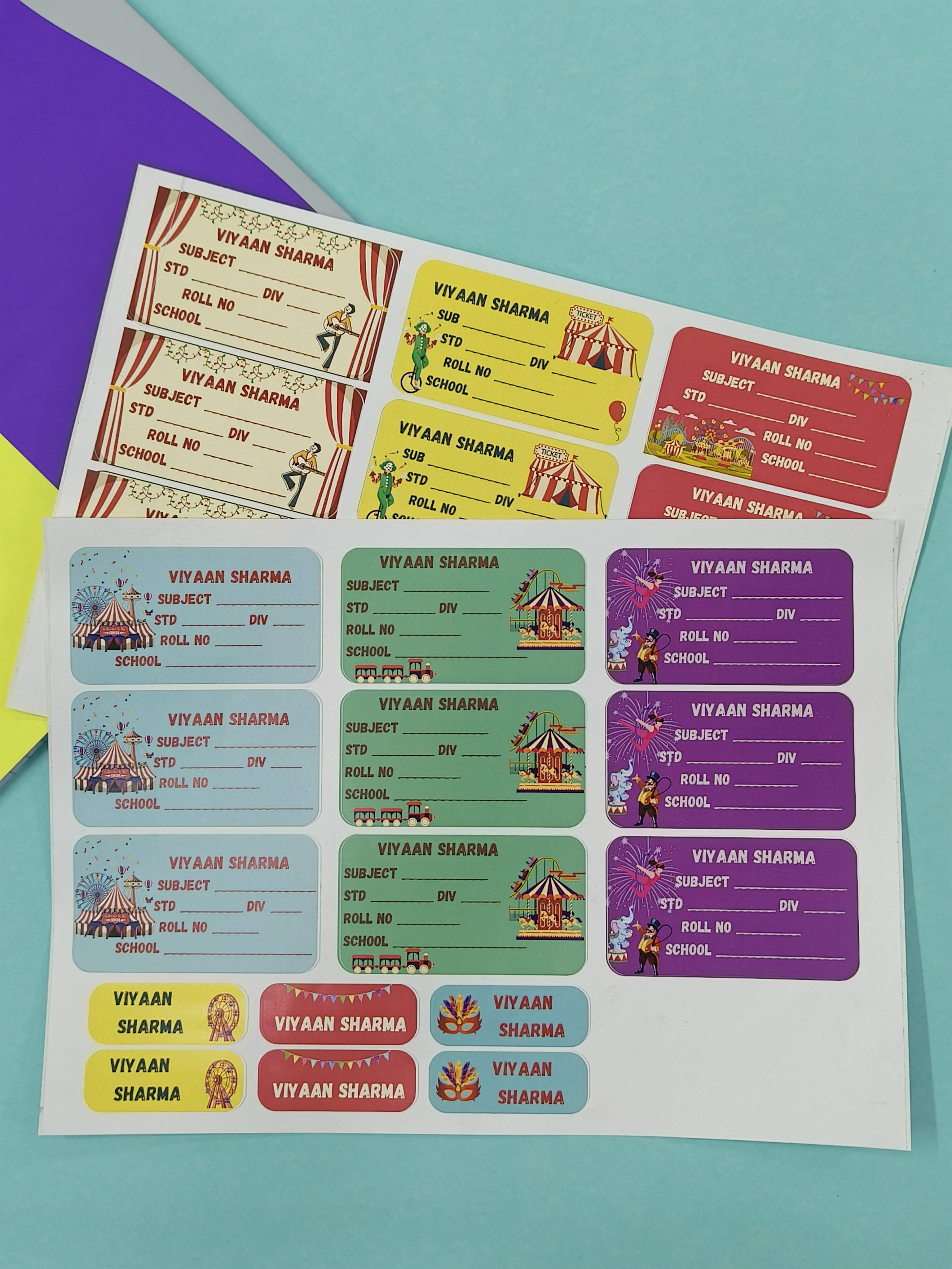 Personalized School Lables and Name Stickers | Comic Theme School Lables and Name Stickers | Custome Waterproof Name Label for Books, Notebooks, Water Bottles, Tiffins, Stationery, 27 Pieces