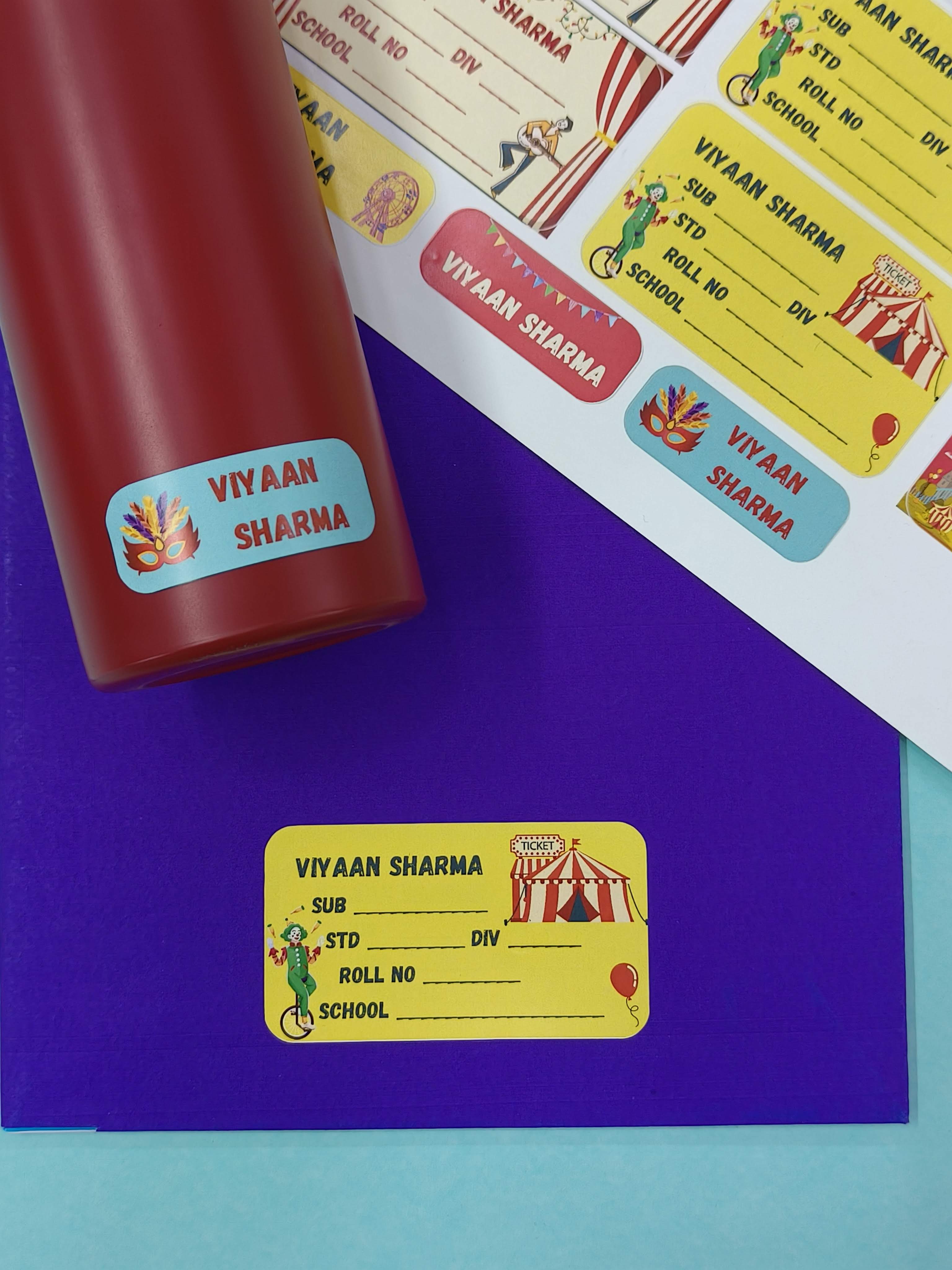 Personalized School Lables and Name Stickers | Comic Theme School Lables and Name Stickers | Custome Waterproof Name Label for Books, Notebooks, Water Bottles, Tiffins, Stationery, 27 Pieces