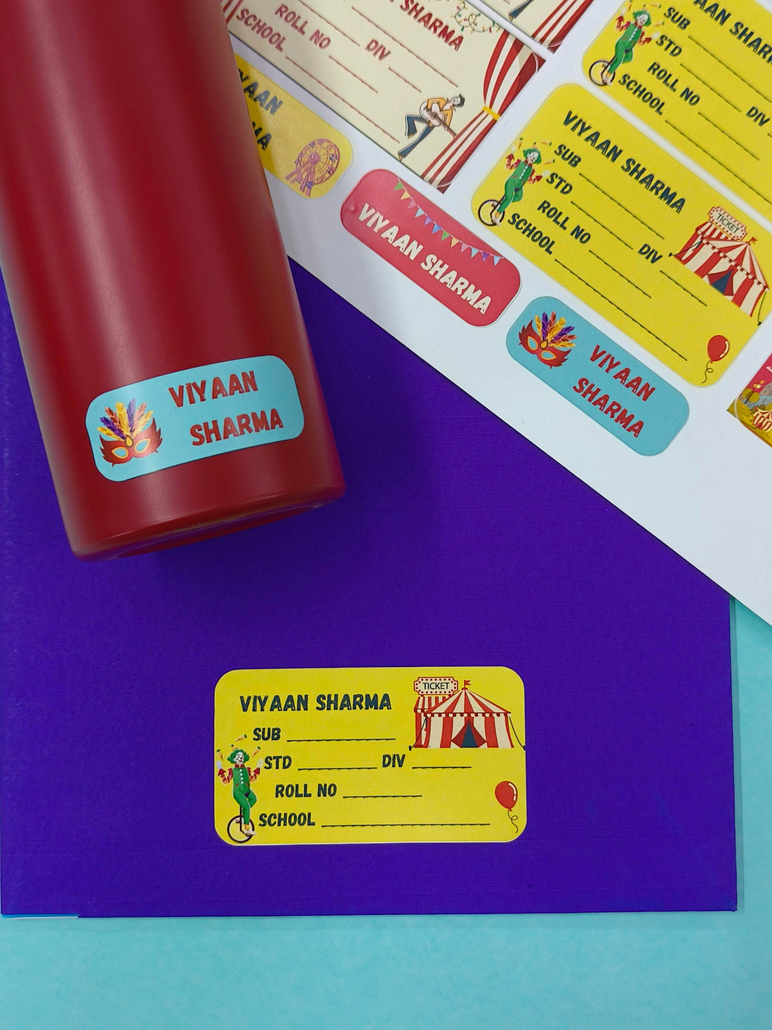 Personalized School Lables and Name Stickers | Comic Theme School Lables and Name Stickers | Custome Waterproof Name Label for Books, Notebooks, Water Bottles, Tiffins, Stationery, 27 Pieces