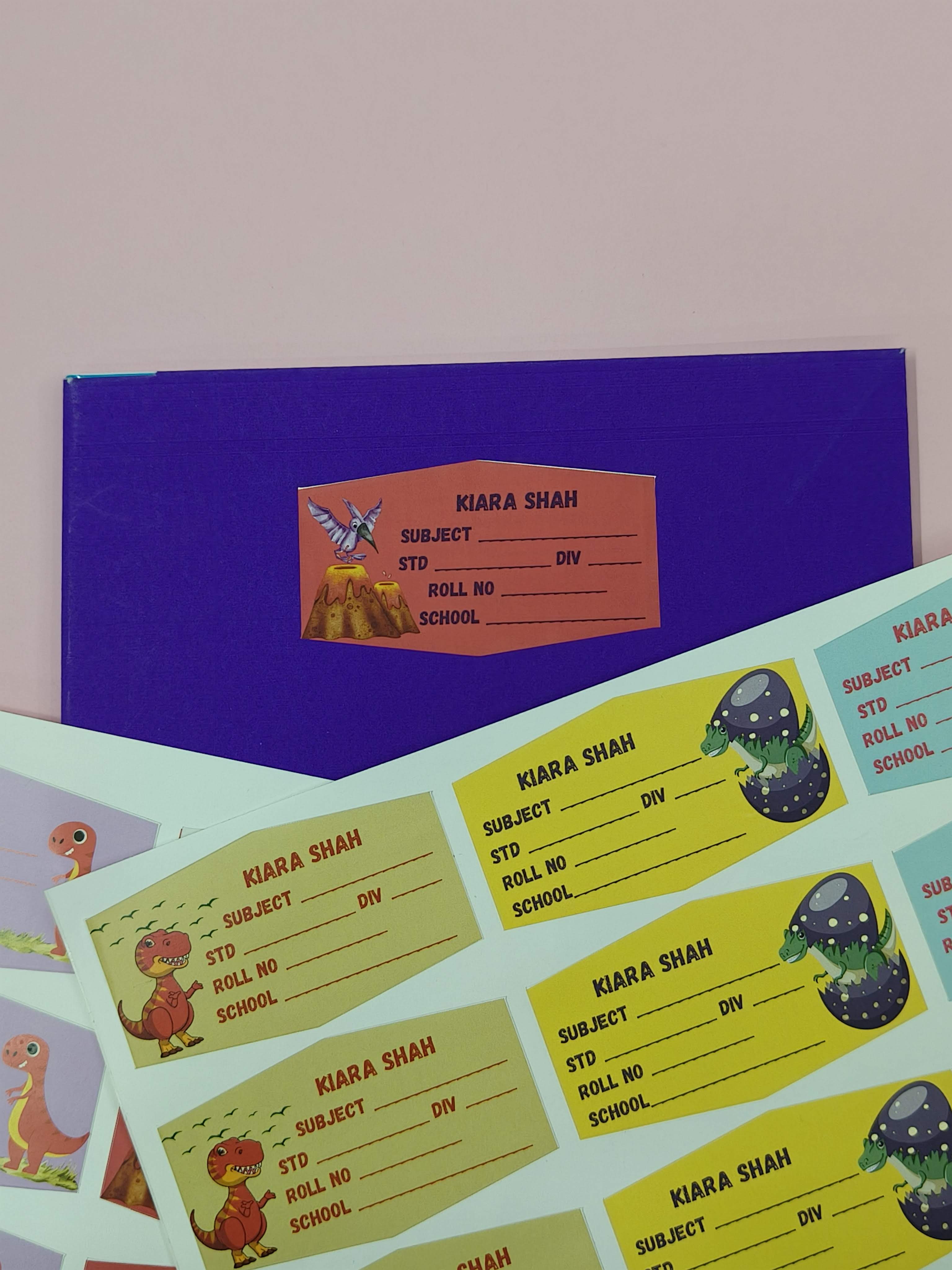 Personalized School Lables and Name Stickers | Dinosaur Theme School Lables and Name Stickers | Custome Waterproof Name Label for Books, Notebooks, Water Bottles, Tiffins, Stationery, 27 Pieces