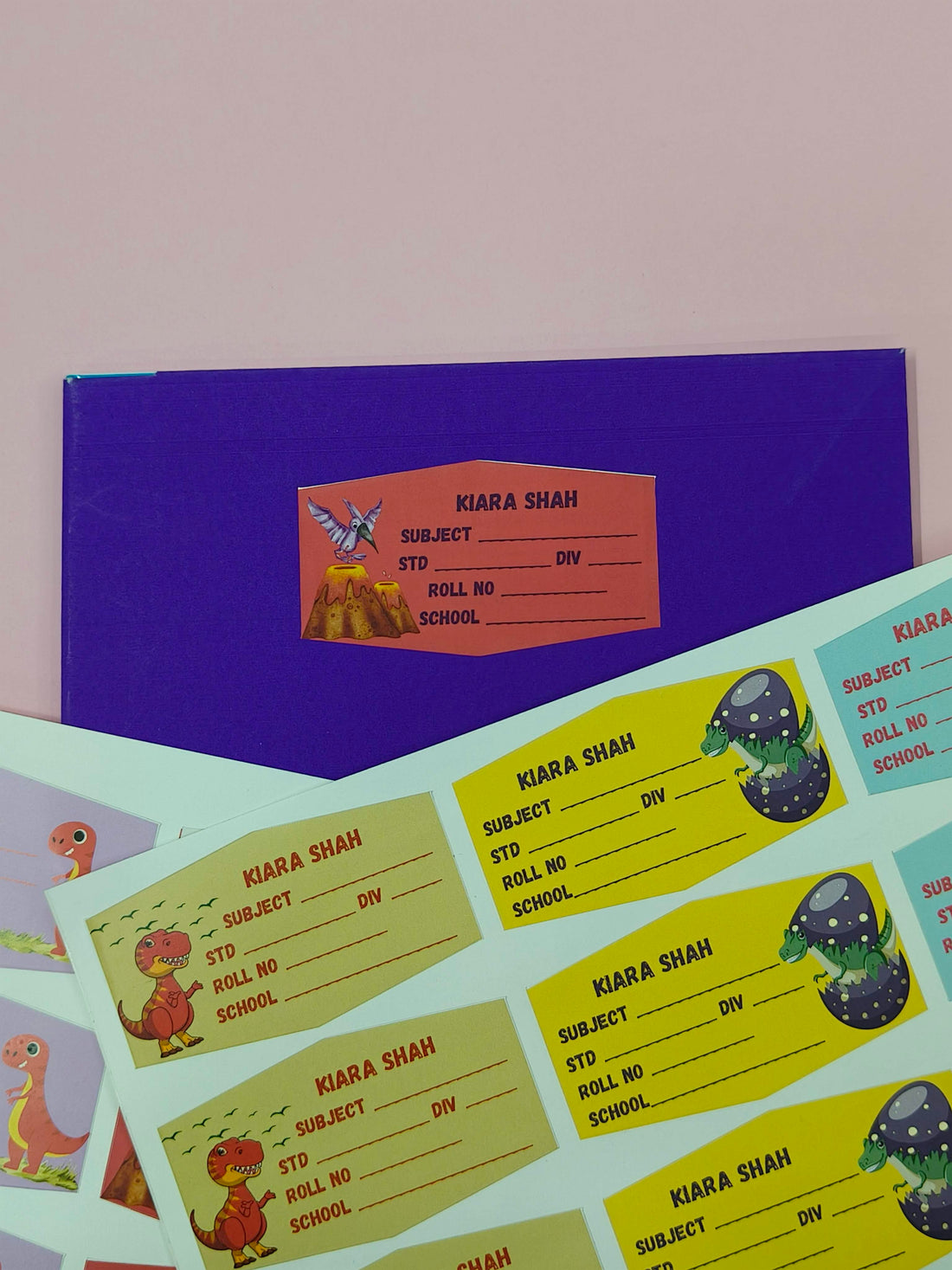 Personalized School Lables and Name Stickers | Dinosaur Theme School Lables and Name Stickers | Custome Waterproof Name Label for Books, Notebooks, Water Bottles, Tiffins, Stationery, 27 Pieces