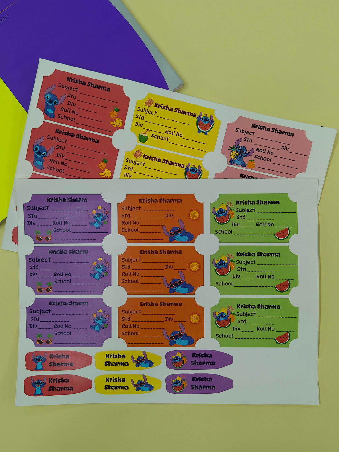 Personalized School Lables and Name Stickers | Stitch Theme School Lables and Name Stickers | Custome Waterproof Name Label for Books, Notebooks, Water Bottles, Tiffins, Stationery, 27 Pieces