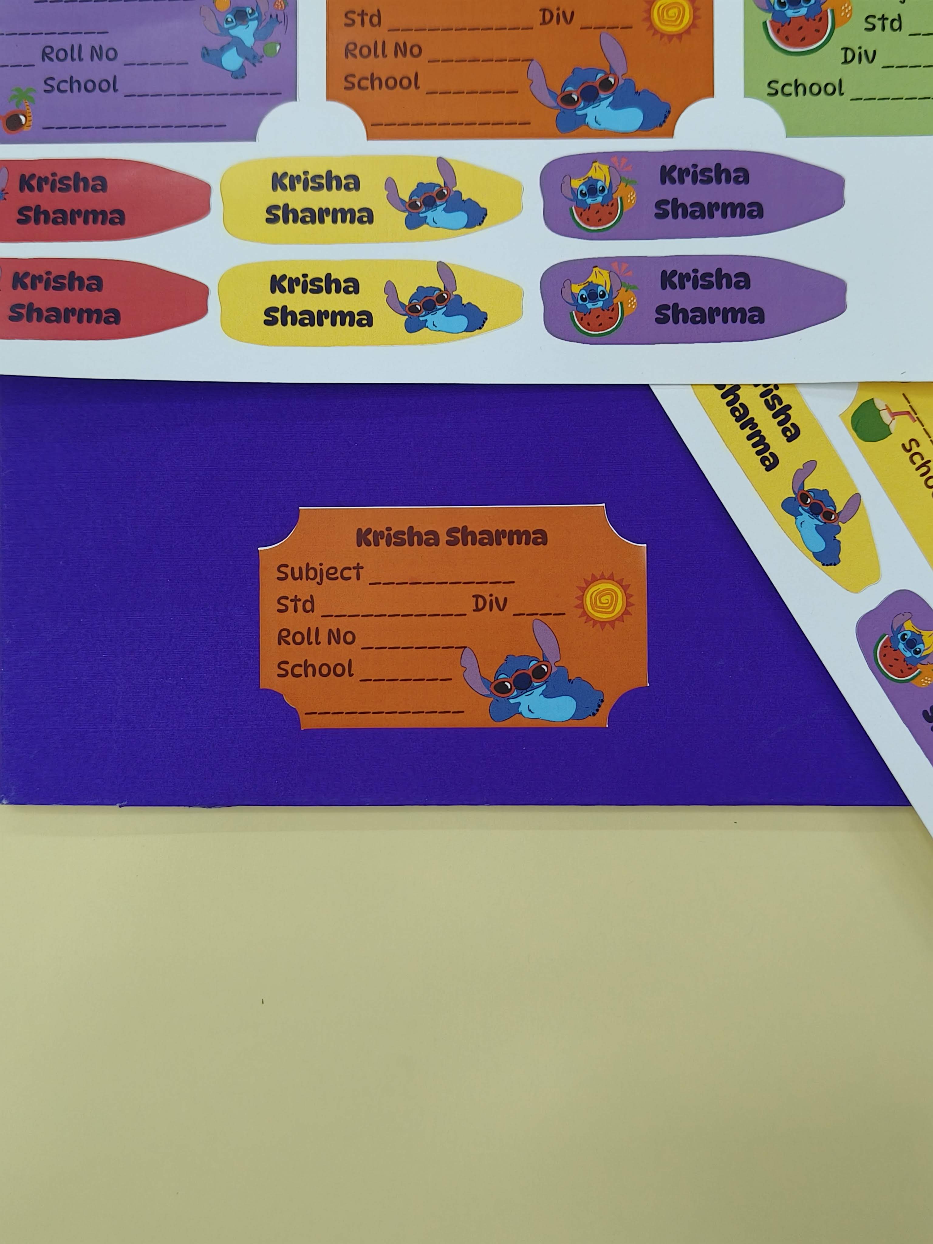 Personalized School Lables and Name Stickers | Stitch Theme School Lables and Name Stickers | Custome Waterproof Name Label for Books, Notebooks, Water Bottles, Tiffins, Stationery, 27 Pieces