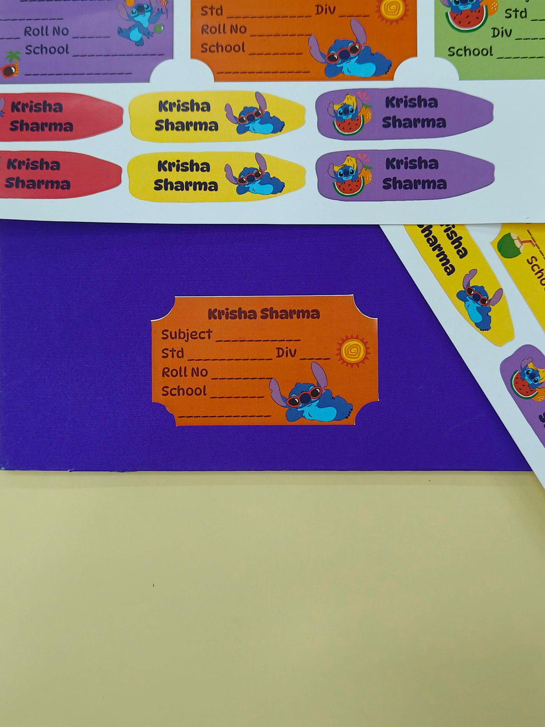 Personalized School Lables and Name Stickers | Stitch Theme School Lables and Name Stickers | Custome Waterproof Name Label for Books, Notebooks, Water Bottles, Tiffins, Stationery, 27 Pieces