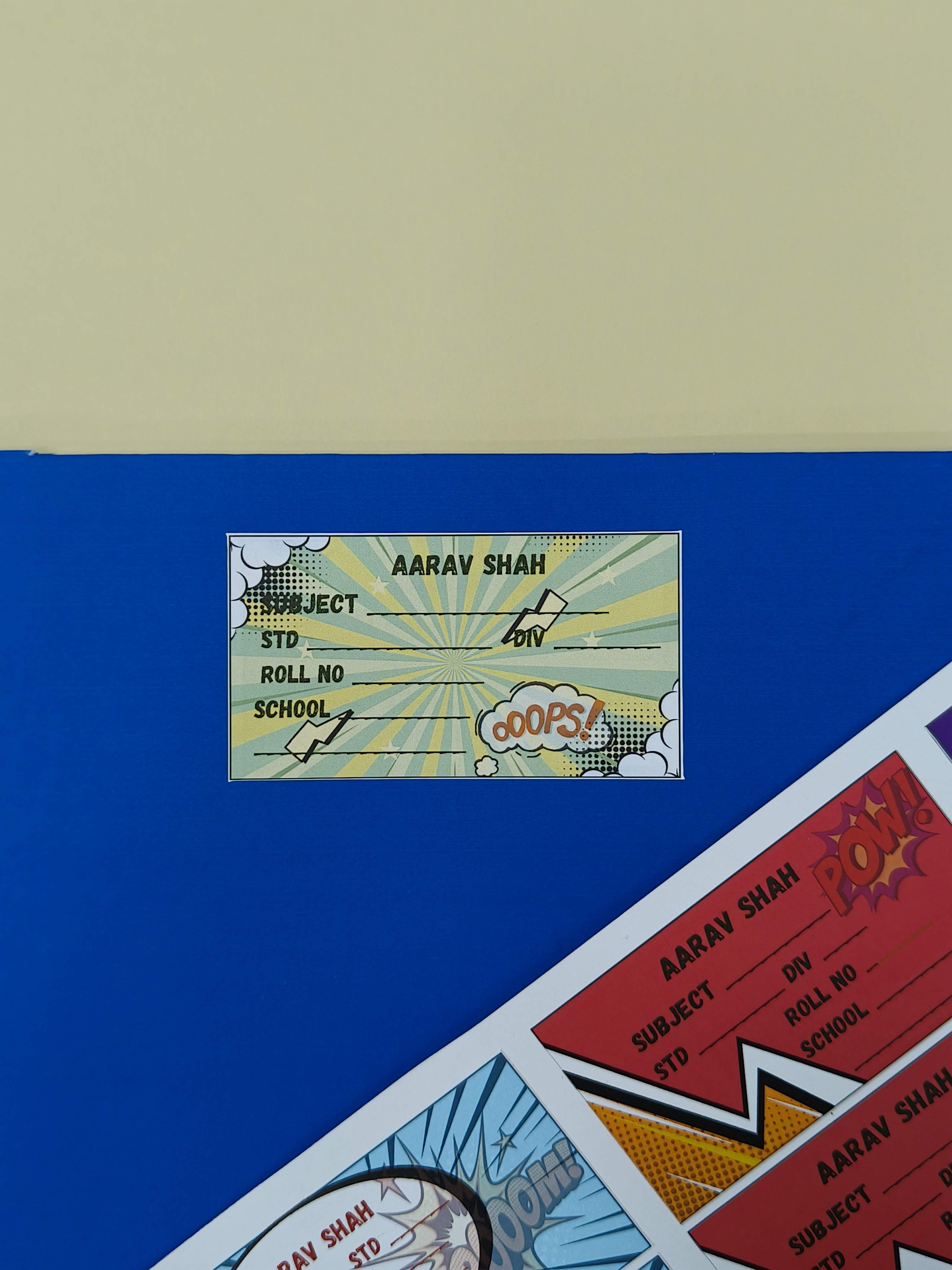 Personalized School Lables and Name Stickers | Comic Theme School Lables and Name Stickers | Custome Waterproof Name Label for Books, Notebooks, Water Bottles, Tiffins, Stationery, 27 Pieces