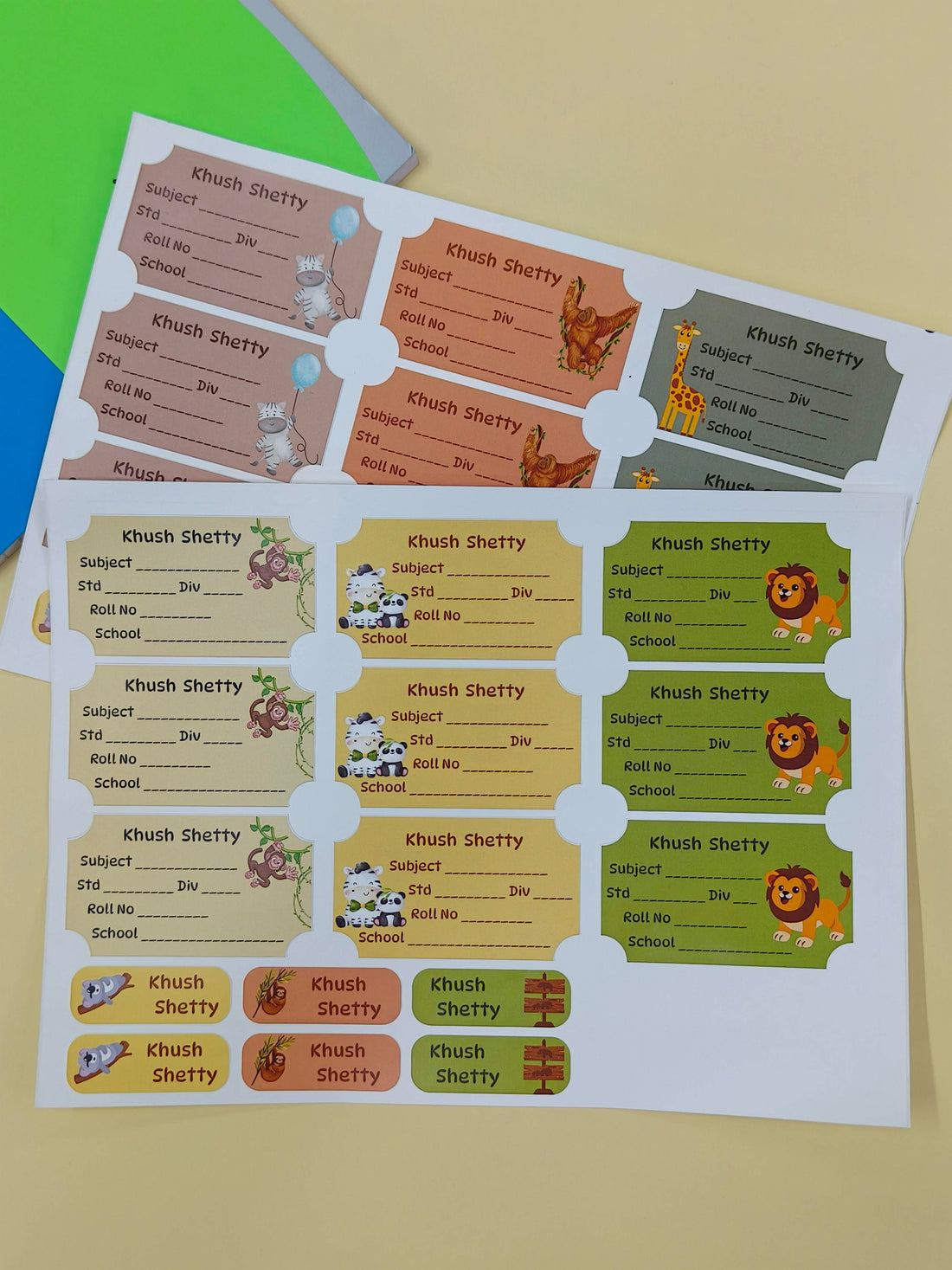 Personalized School Lables and Name Stickers | Jungle Theme School Lables and Name Stickers | Custome Waterproof Name Label for Books, Notebooks, Water Bottles, Tiffins, Stationery, 27 Pieces