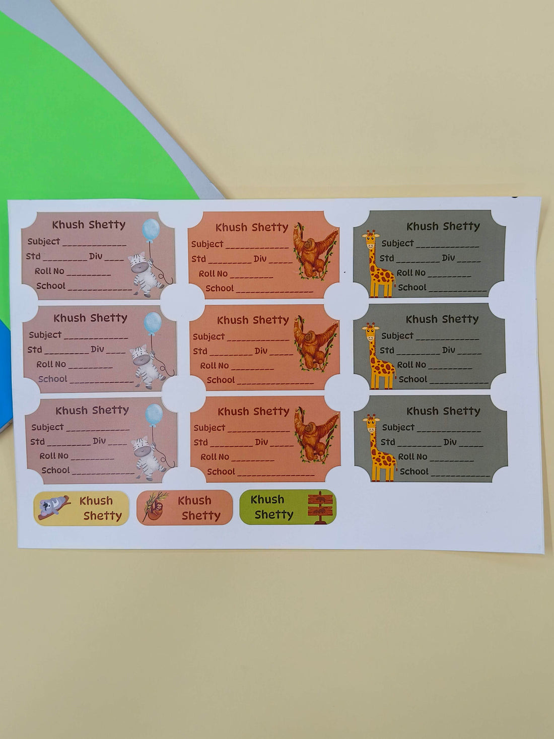 Personalized School Lables and Name Stickers | Jungle Theme School Lables and Name Stickers | Custome Waterproof Name Label for Books, Notebooks, Water Bottles, Tiffins, Stationery, 27 Pieces