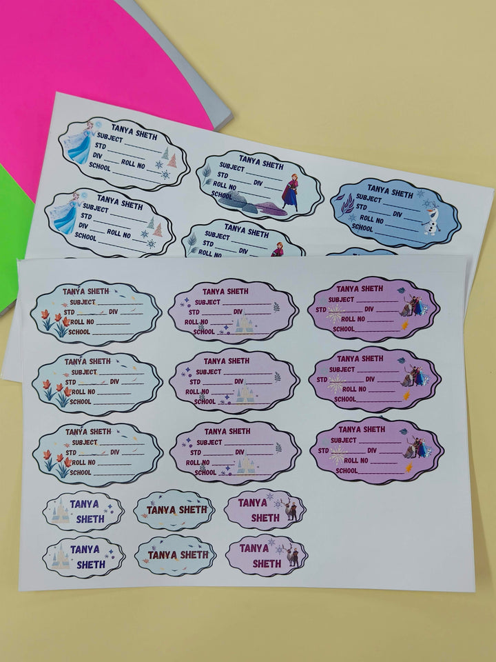 Personalized School Lables and Name Stickers | Frozen Theme School Lables and Name Stickers | Custome Waterproof Name Label for Books, Notebooks, Water Bottles, Tiffins, Stationery, 27 Pieces