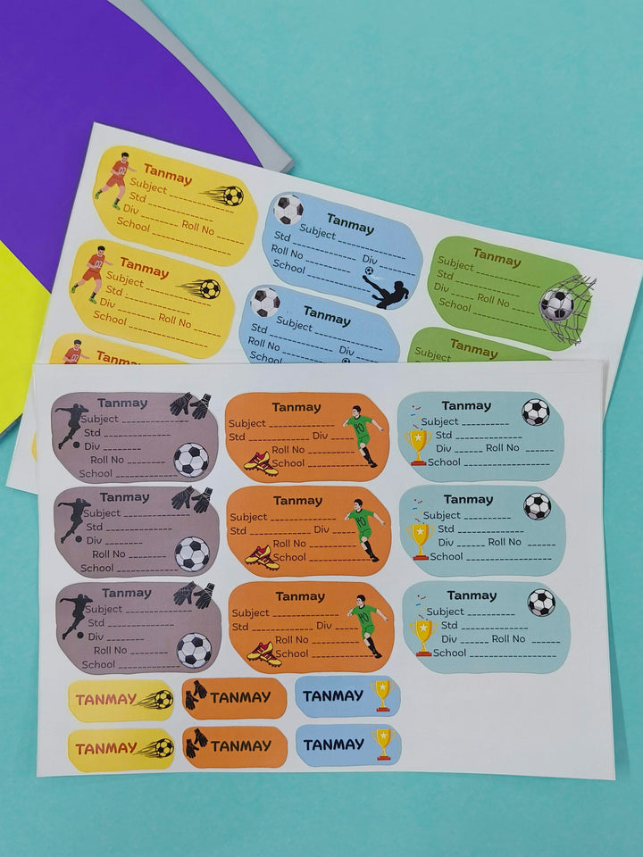 Personalized School Lables and Name Stickers | Football Theme School Lables and Name Stickers | Custome Waterproof Name Label for Books, Notebooks, Water Bottles, Tiffins, Stationery, 27 Pieces