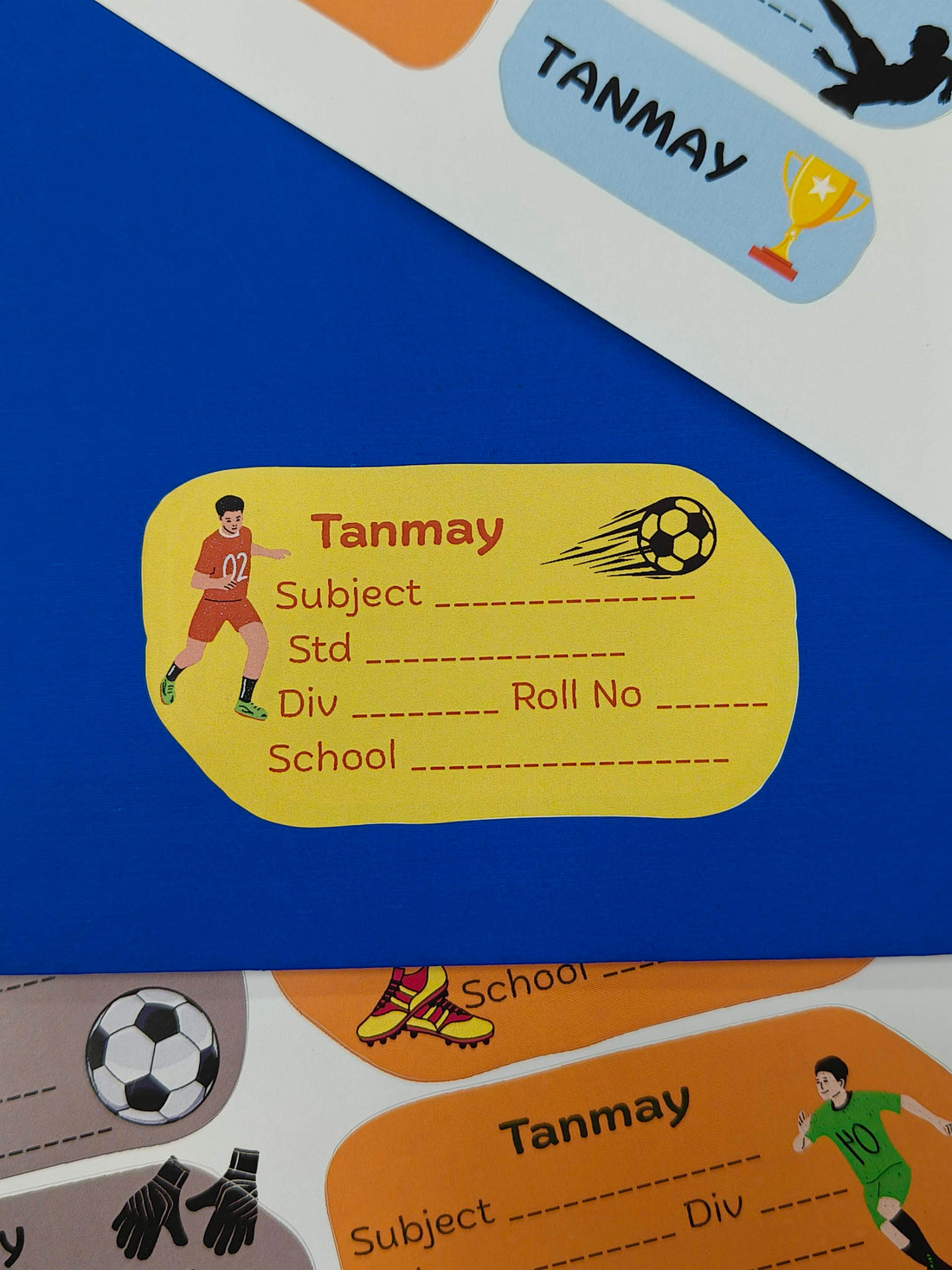 Personalized School Lables and Name Stickers | Football Theme School Lables and Name Stickers | Custome Waterproof Name Label for Books, Notebooks, Water Bottles, Tiffins, Stationery, 27 Pieces