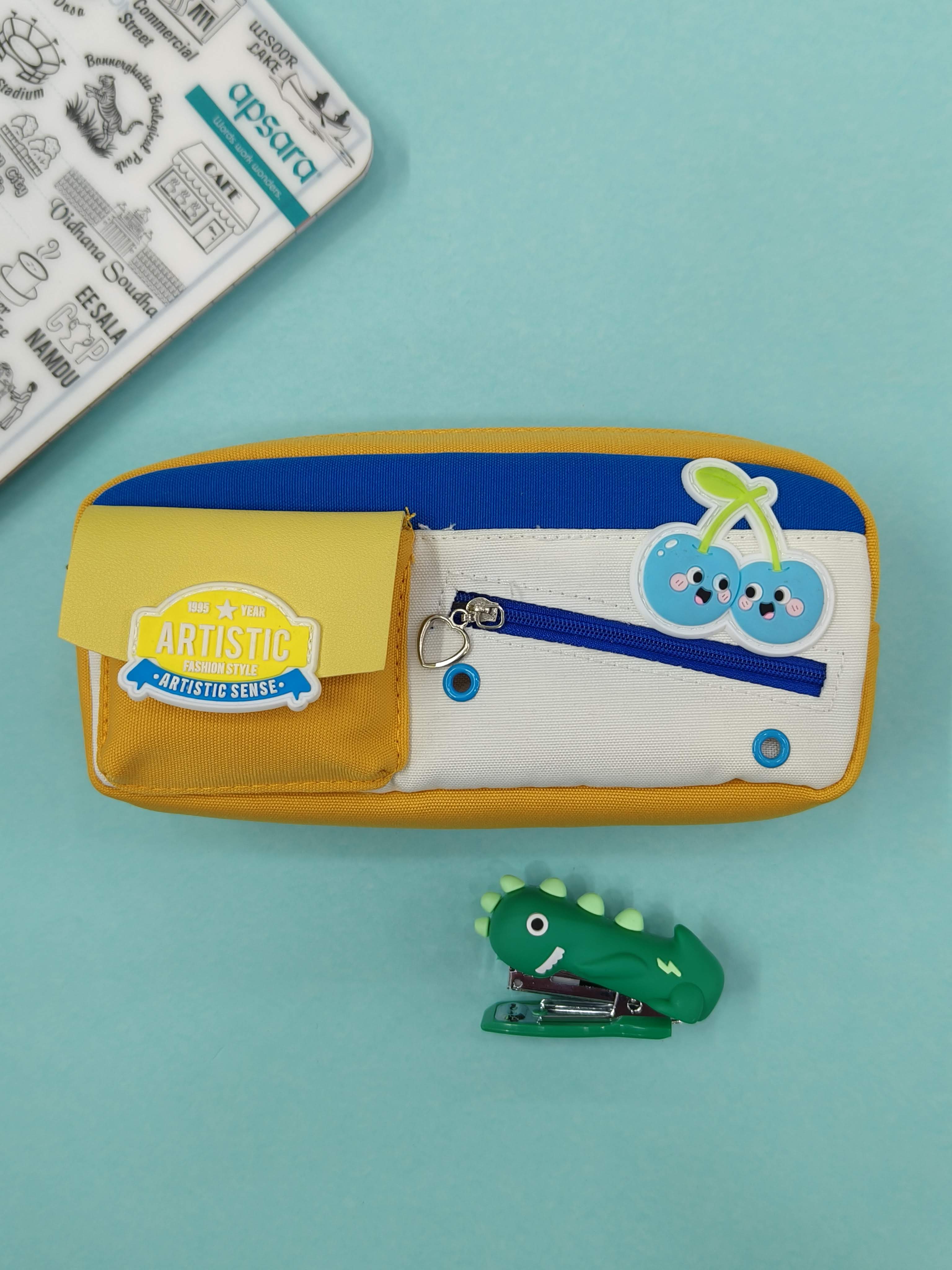 Cute Pencil Box for Girls & Boys | Unisex Pencil Pouch for School Kids | Zipper Pencil Case for Children | 3 Section Cherry Pencil Box for Kids