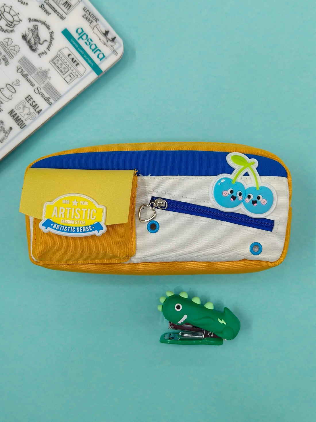 Cute Pencil Box for Girls & Boys | Unisex Pencil Pouch for School Kids | Zipper Pencil Case for Children | 3 Section Cherry Pencil Box for Kids