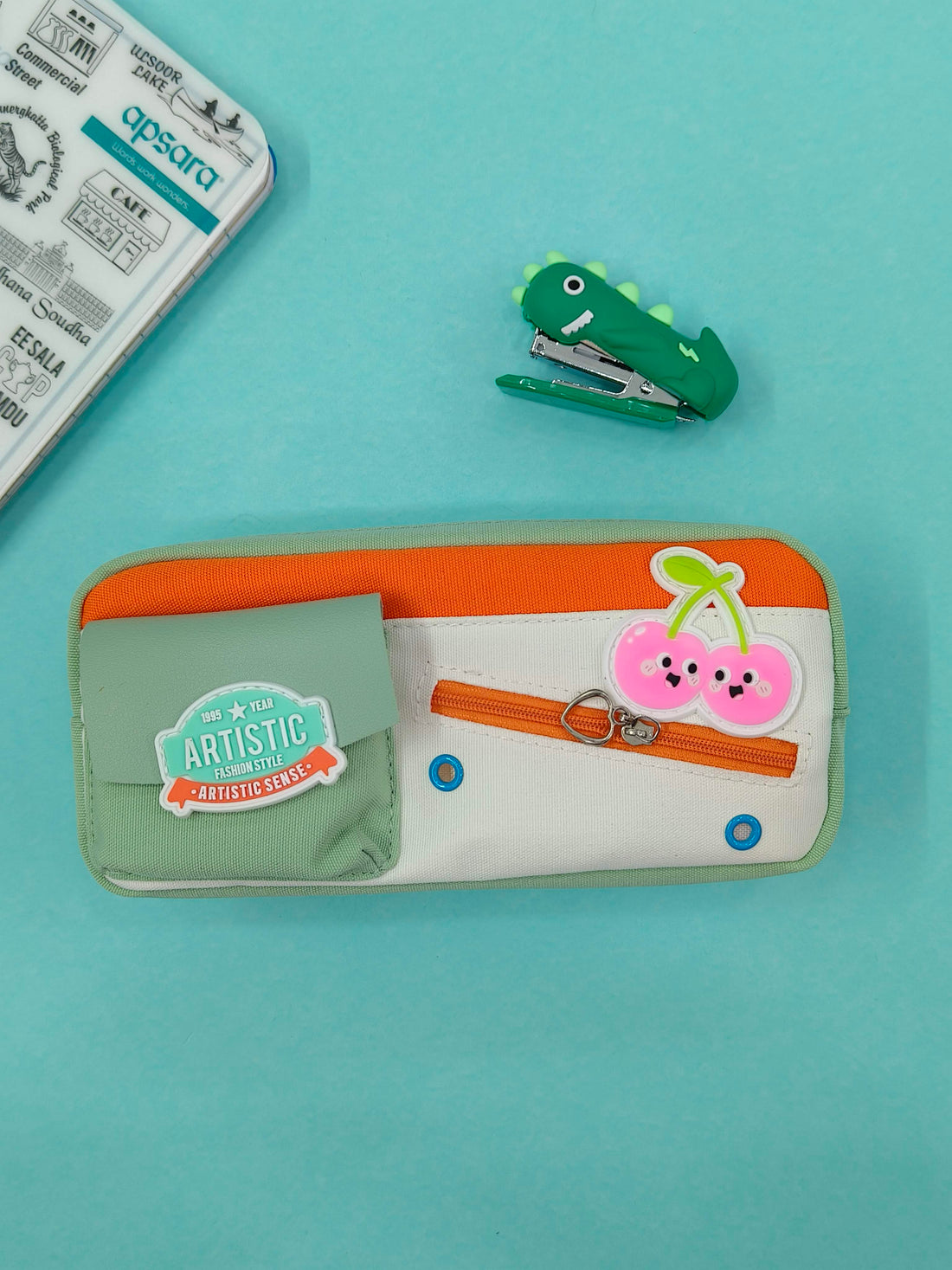 Cute Pencil Box for Girls & Boys | Unisex Pencil Pouch for School Kids | Zipper Pencil Case for Children | 3 Section Cherry Pencil Box for Kids