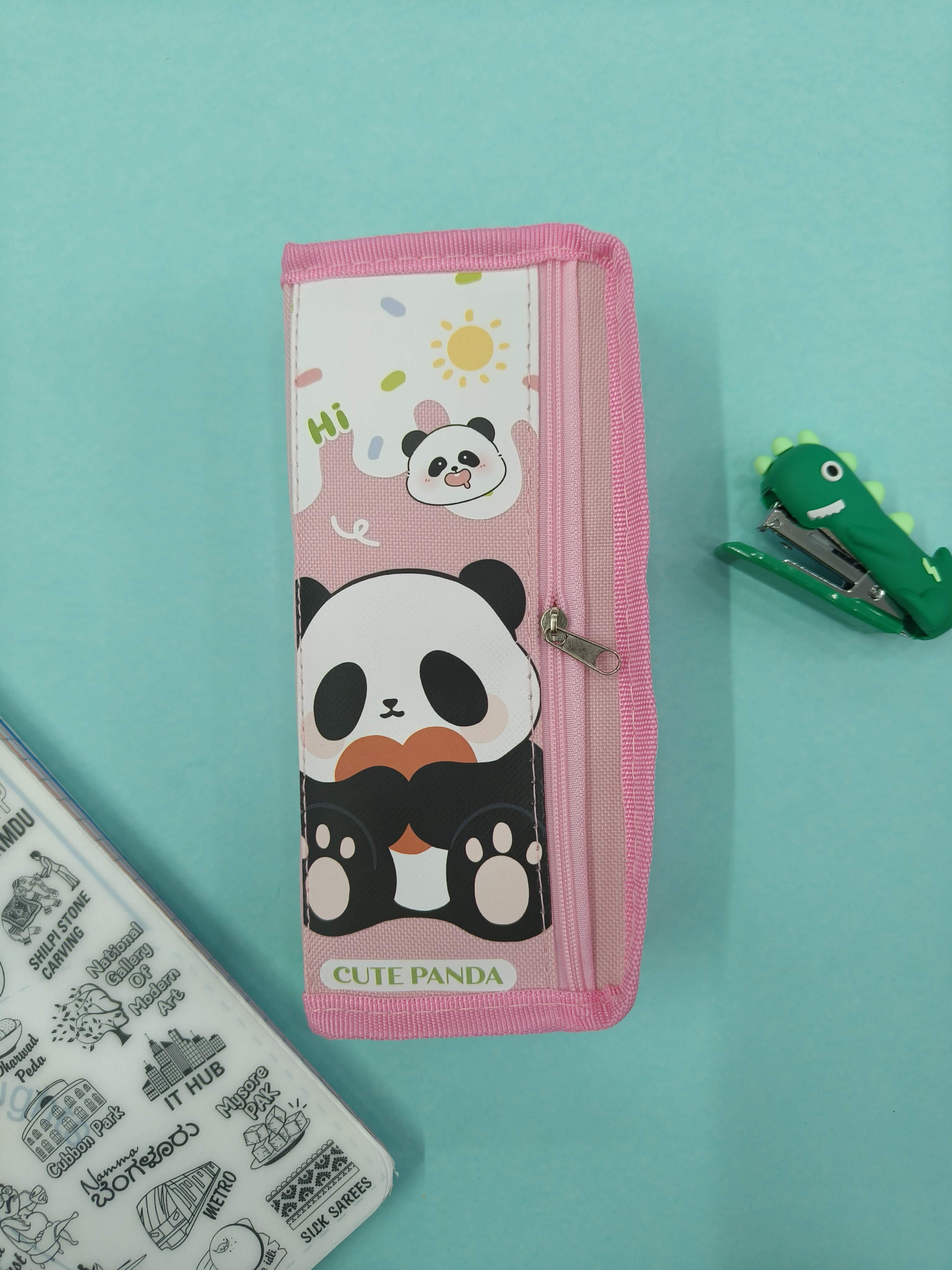 Cute Panda Kids Pencil Pouch | ultipurpose Stationery Case | 2 Zippered Storage for Pencils,Pens & Supplies | Lightweight & Portable | Perfect for School, Travel & Gifting