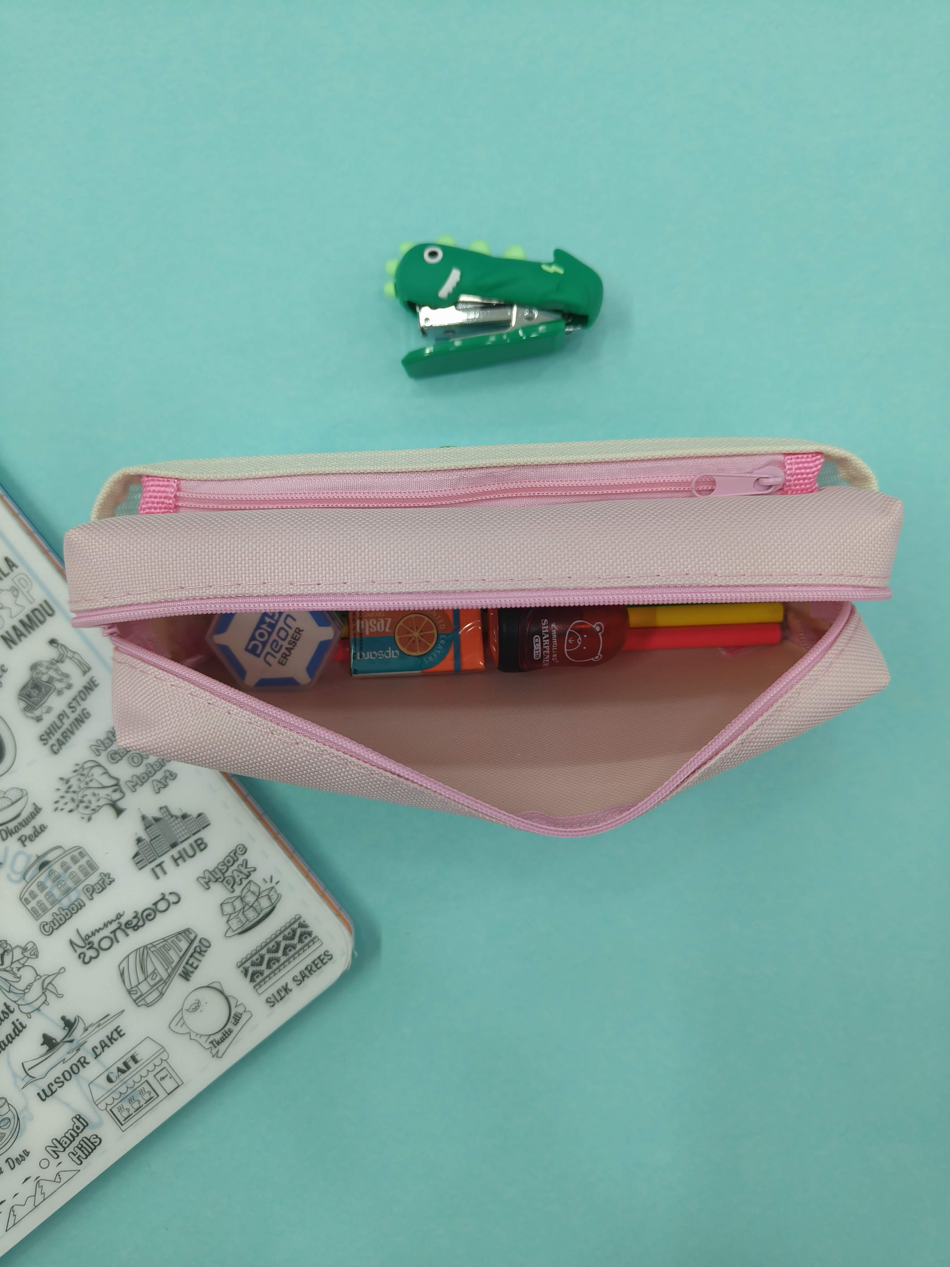 Large Capacity Pencil Bag | Pencil Pouch With Zipper | Closure Portable Makeup Pouch | Canvas Case | Cute Stationery Bag For Students Girls Adults Office 2 Compartments