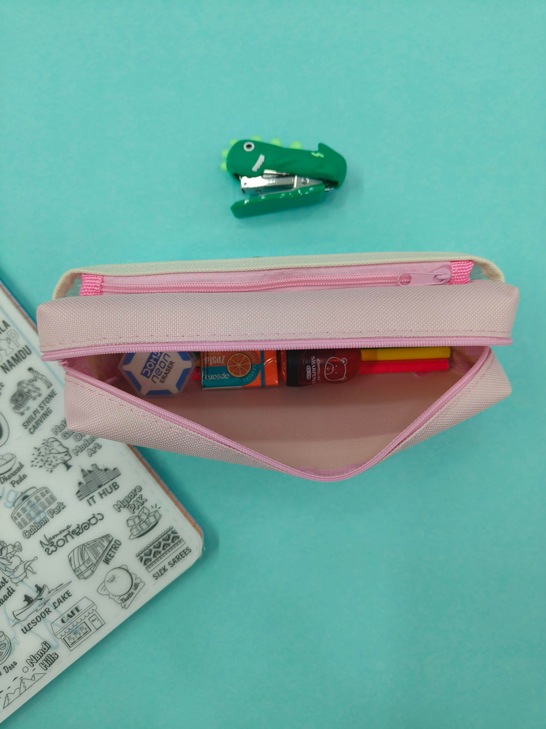 Large Capacity Pencil Bag | Pencil Pouch With Zipper | Closure Portable Makeup Pouch | Canvas Case | Cute Stationery Bag For Students Girls Adults Office 2 Compartments