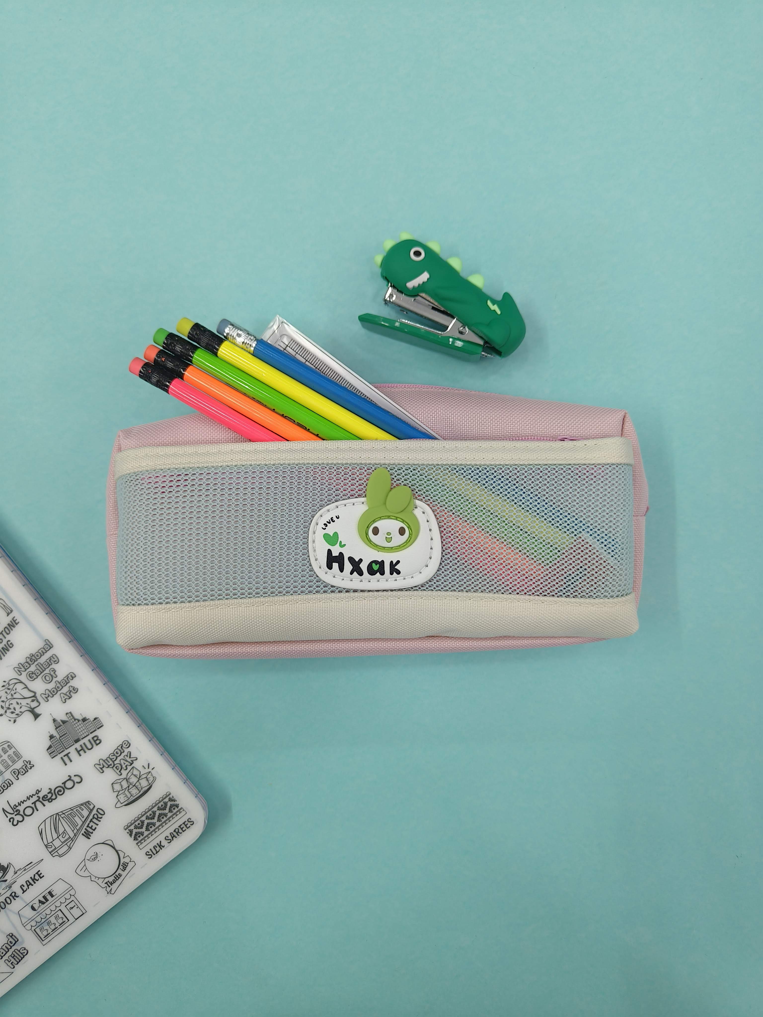 Large Capacity Pencil Bag | Pencil Pouch With Zipper | Closure Portable Makeup Pouch | Canvas Case | Cute Stationery Bag For Students Girls Adults Office 2 Compartments