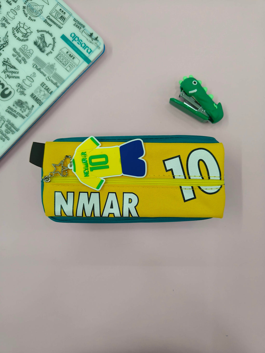 Large Capacity Football Theme Pencil Pouch with Football Theme Keychain | Pencil Pouch for Boys & Girls | Large | Stationary Organizer | Pen Case | School | Kids | College | Students | Gifts
