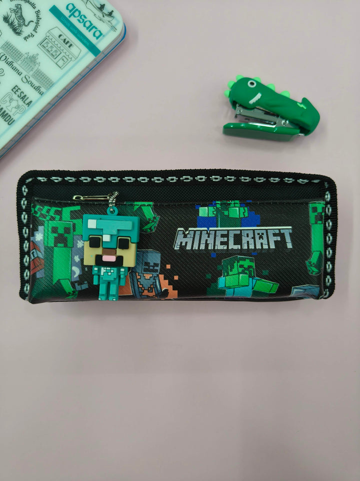 Mindcraft Pencil Pouch with Keychain | Pencil Pouch for Boys & Girls | Stationary Organizer | Pen Case | School | Kids | College | Students | Gifts