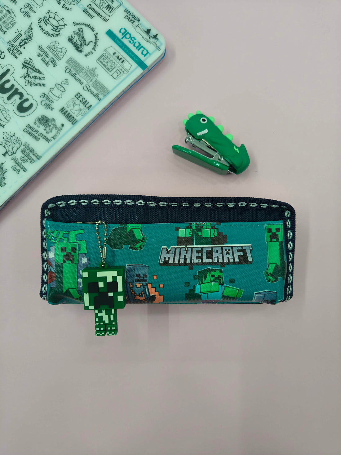Mindcraft Pencil Pouch with Keychain | Pencil Pouch for Boys & Girls | Stationary Organizer | Pen Case | School | Kids | College | Students | Gifts
