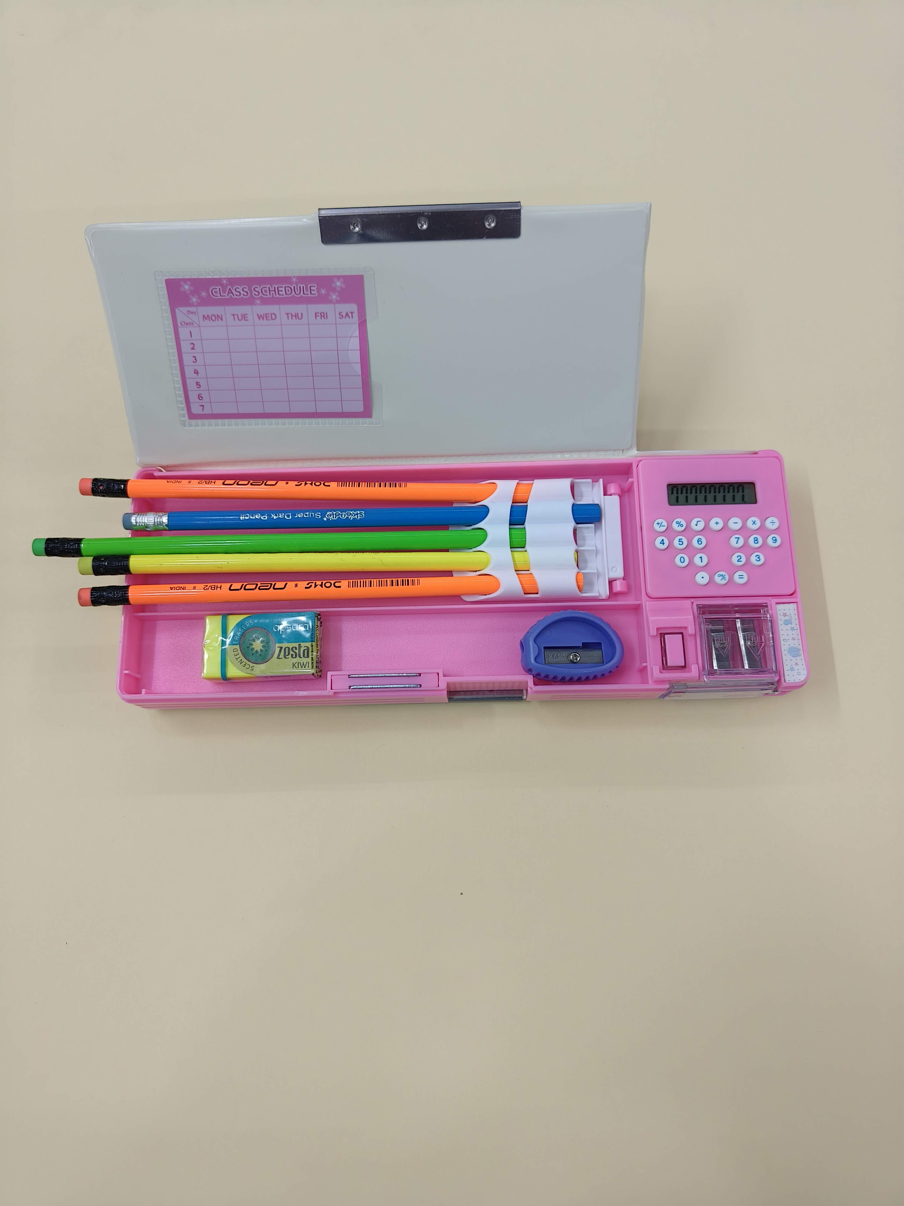Multipurpose Magnetic Pencil Box for Kids | Compass with Calculator & Dual Sharpener for Girls & Boys