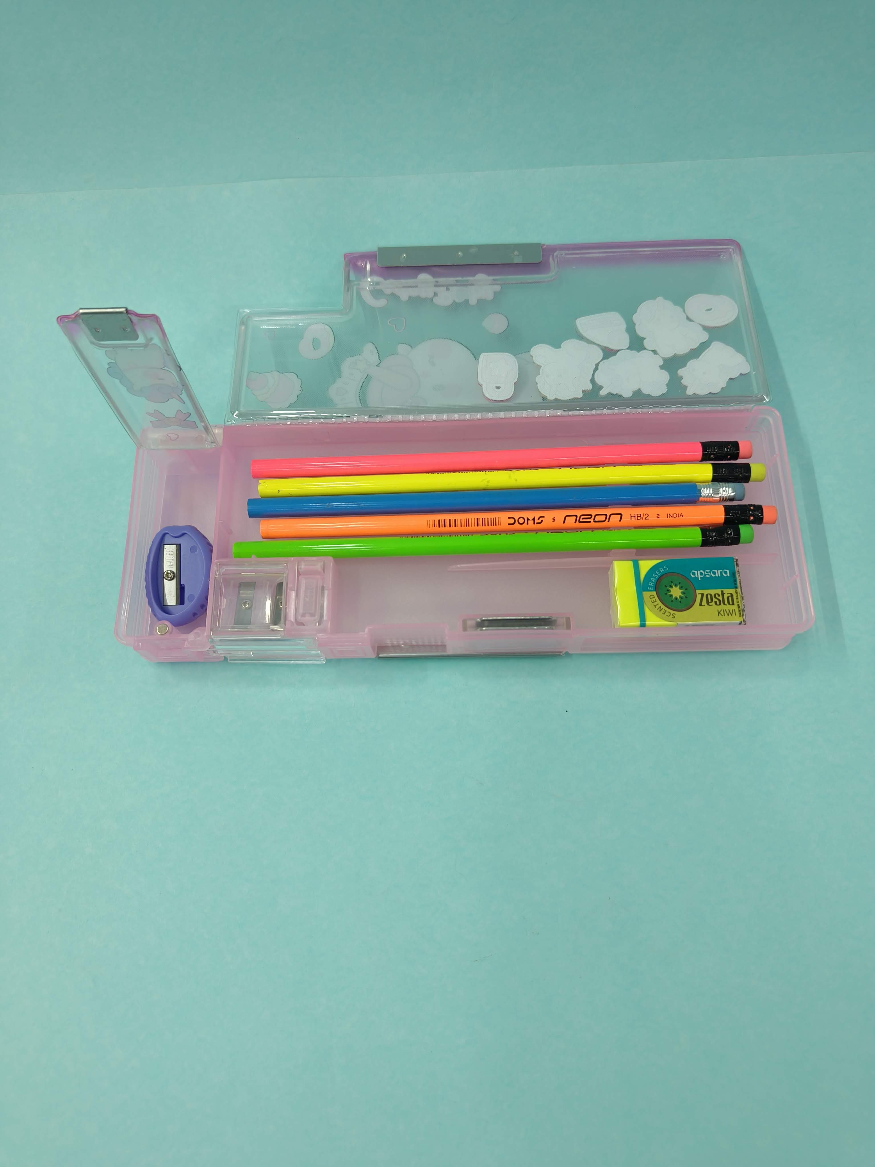 One-side Semi Transparent Magnatic Compass Box for Kids | Double Sided Magnetic Pencil Box for Kids | Stationery Storage Case with Sharpner for School Kids