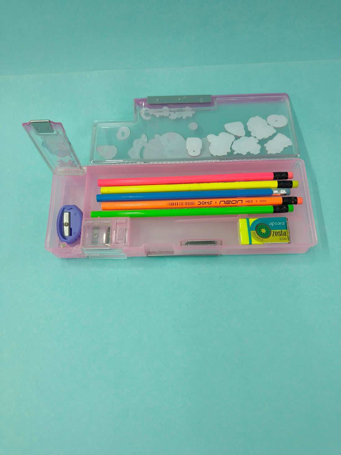 One-side Semi Transparent Magnatic Compass Box for Kids | Double Sided Magnetic Pencil Box for Kids | Stationery Storage Case with Sharpner for School Kids