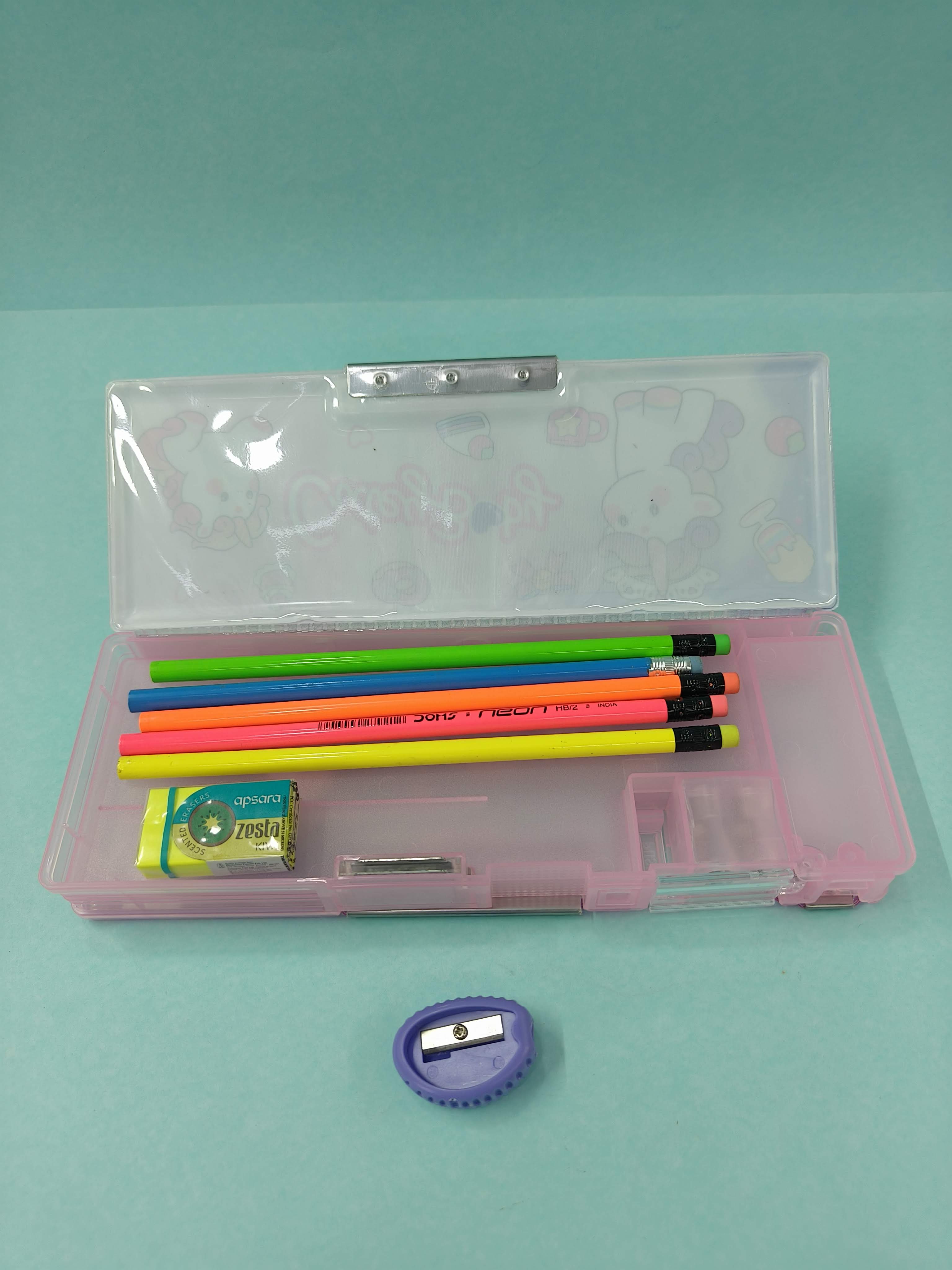 One-side Semi Transparent Magnatic Compass Box for Kids | Double Sided Magnetic Pencil Box for Kids | Stationery Storage Case with Sharpner for School Kids