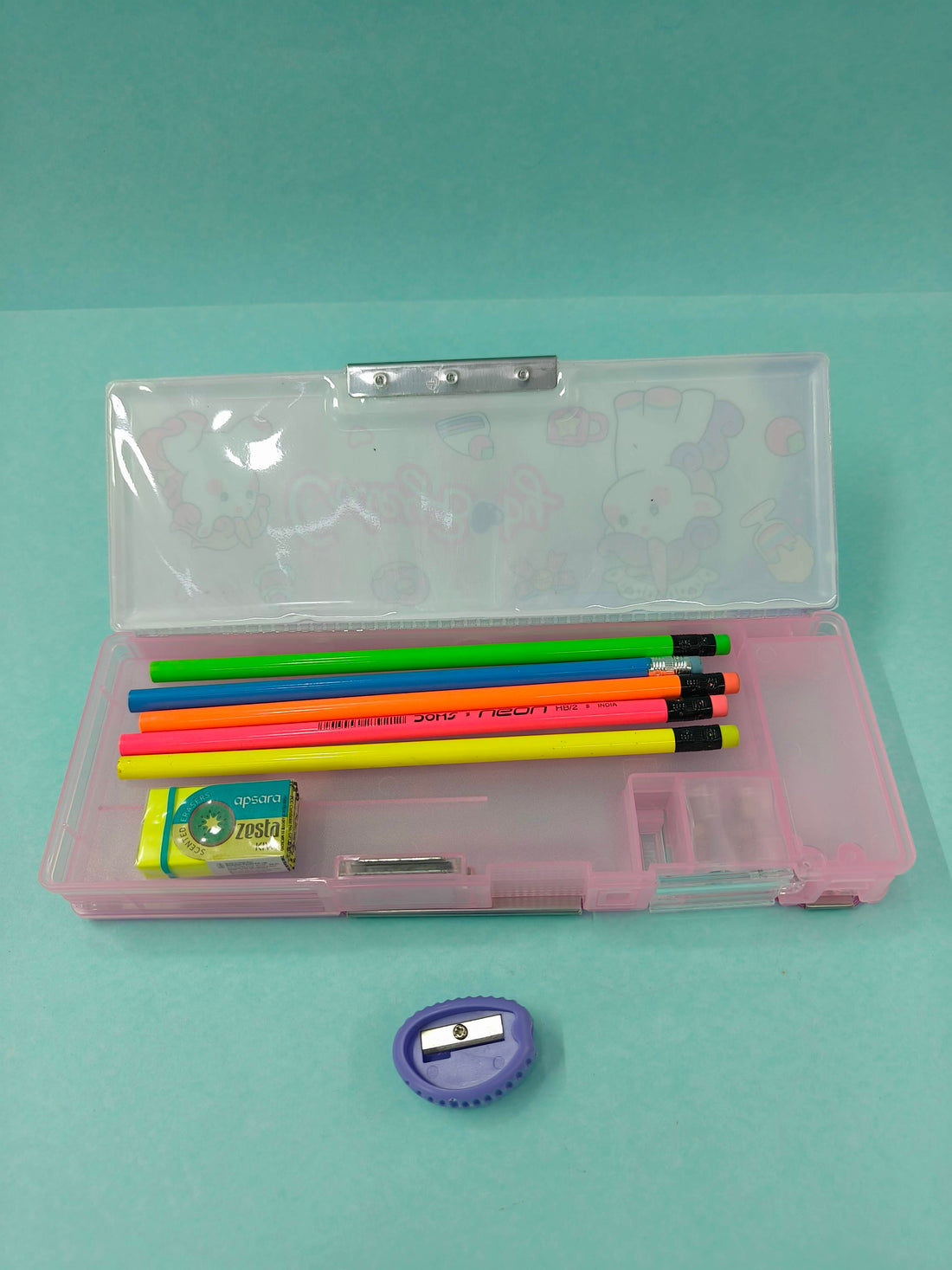 One-side Semi Transparent Magnatic Compass Box for Kids | Double Sided Magnetic Pencil Box for Kids | Stationery Storage Case with Sharpner for School Kids