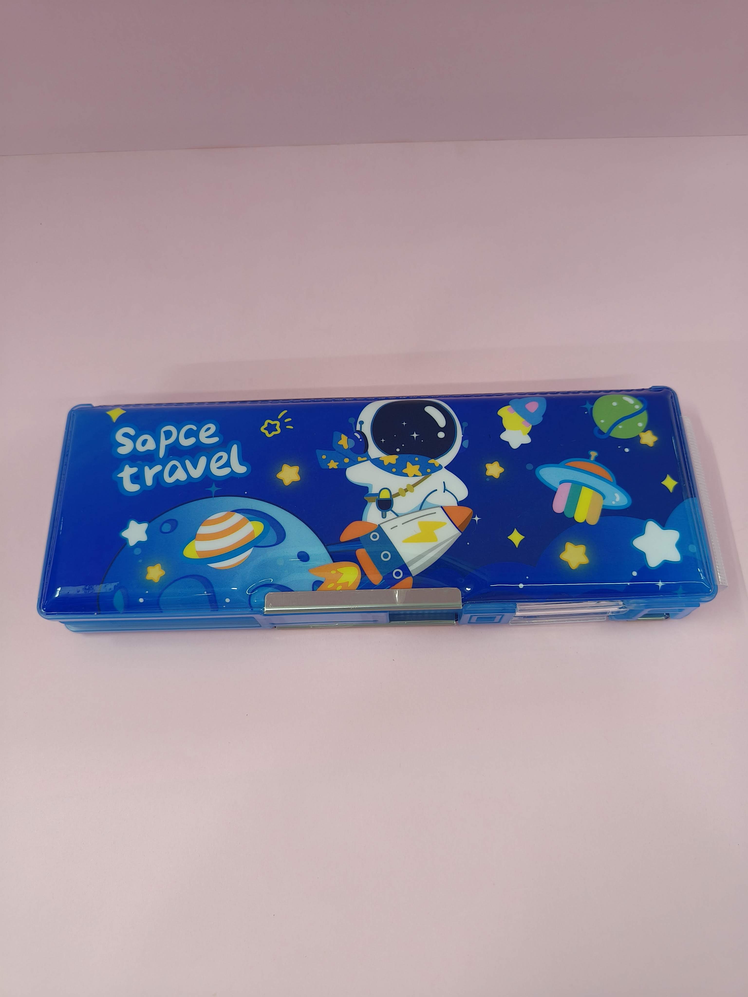 One-side Semi Transparent Magnatic Compass Box for Kids | Double Sided Magnetic Pencil Box for Kids | Stationery Storage Case with Sharpner for School Kids