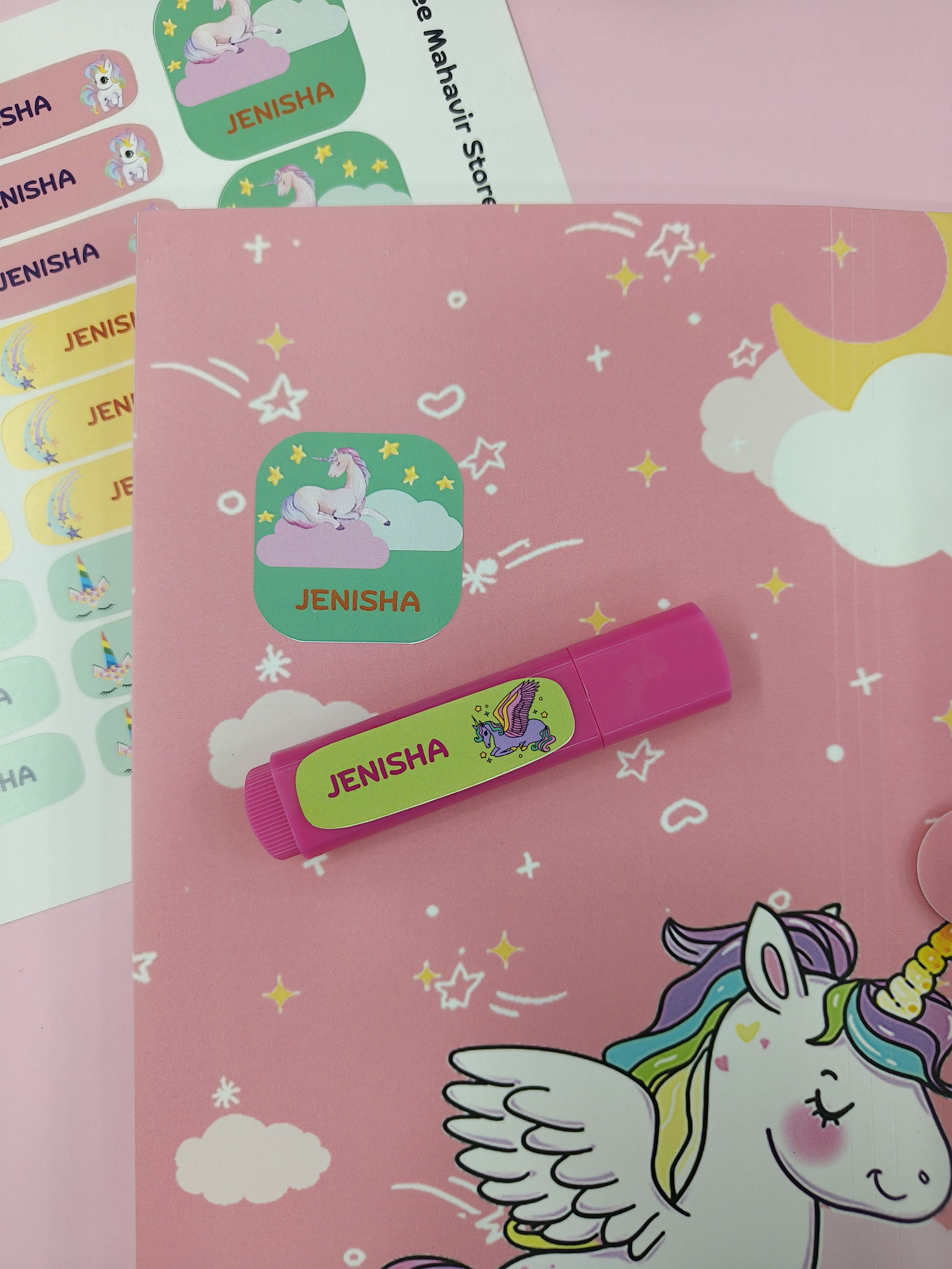 K to Y Personalized Waterproof Name Stickers for Kids | Waterproof Labels for School Notebooks, Lunch Box, Waterbottle, Stationery | Gift for Kids (Pack of 54) (Unicorn)