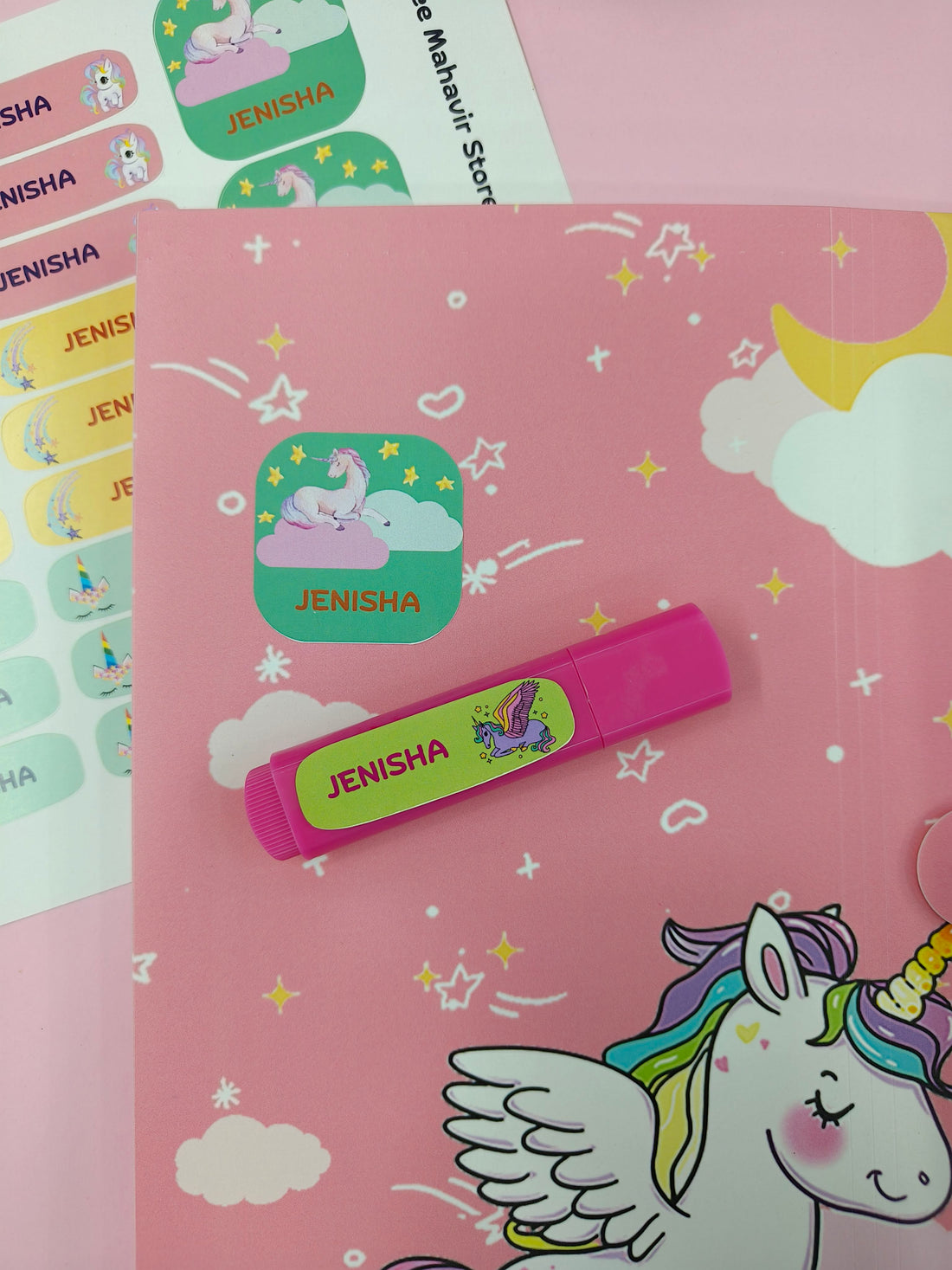 K to Y Personalized Waterproof Name Stickers for Kids | Waterproof Labels for School Notebooks, Lunch Box, Waterbottle, Stationery | Gift for Kids (Pack of 54) (Unicorn)
