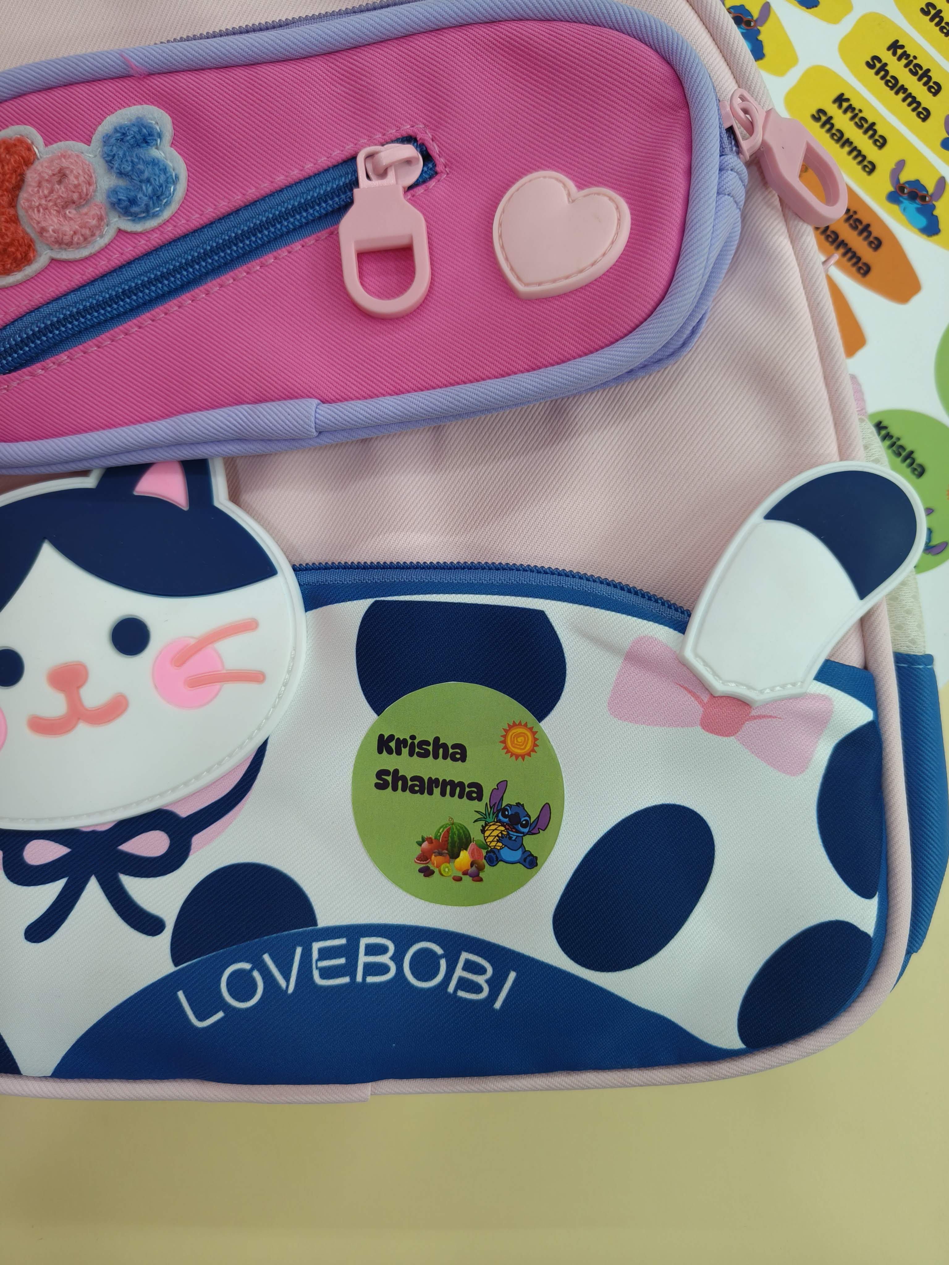 K to Y Personalized Waterproof Name Stickers for Kids | Waterproof Labels for School Notebooks, Lunch Box, Waterbottle, Stationery | Gift for Kids (Pack of 54) (Kuromi)