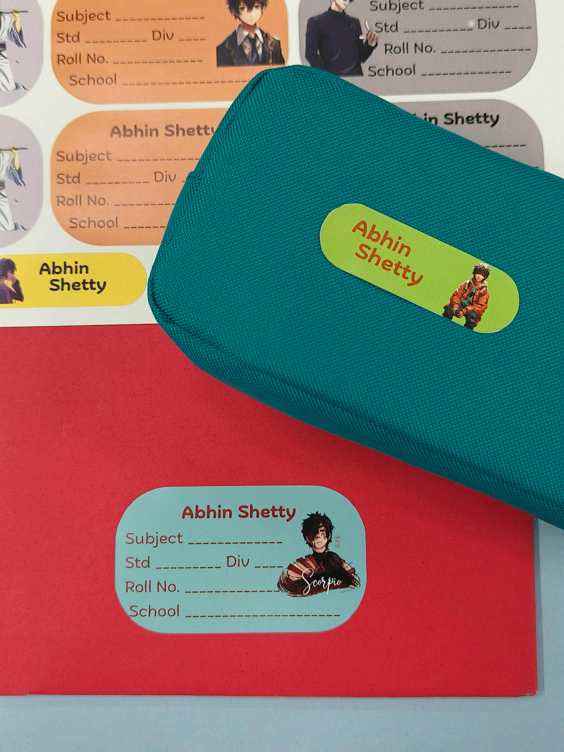 Personalized School Labels and Name Stickers | Anime Theme School Labels and Name Stickers | Custom Waterproof Name Label for Books, Notebooks, Water Bottles, Tiffin, Stationery, 27 Pieces