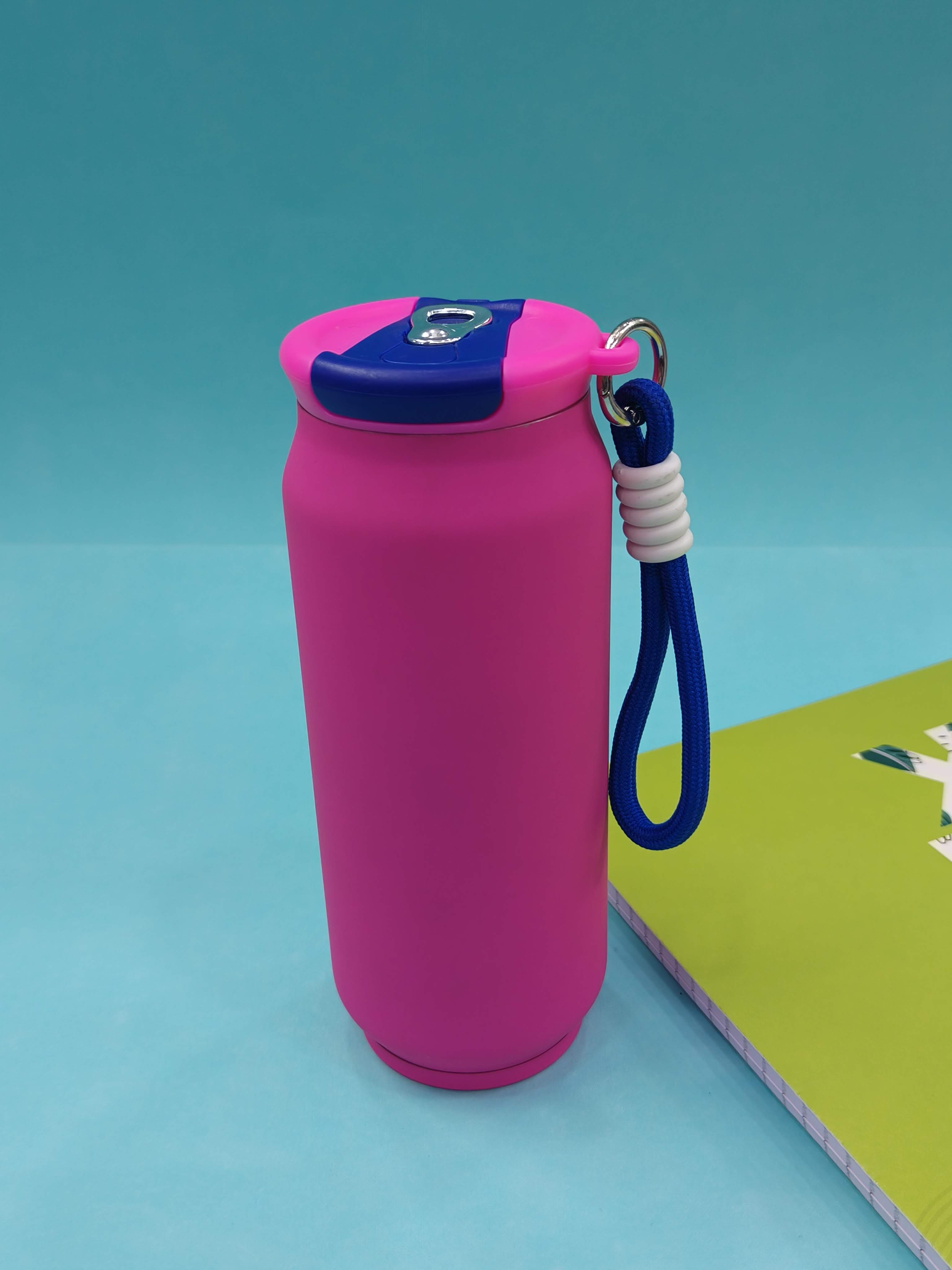 Stainless Steel Vacuum Insulated Can Bottle with Carry Rope Loop and Flip Lid | 500 ml Steel Bottle for Kids, Teens & Adults | Flip Top Steel Water Bottle