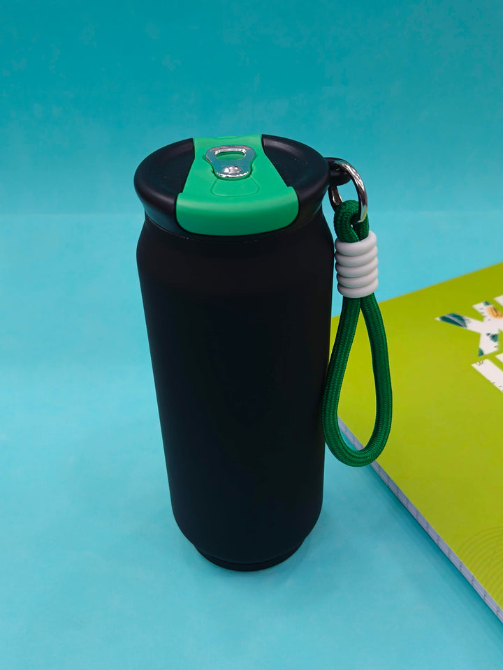 Stainless Steel Vacuum Insulated Can Bottle with Carry Rope Loop and Flip Lid | 500 ml Steel Bottle for Kids, Teens & Adults | Flip Top Steel Water Bottle