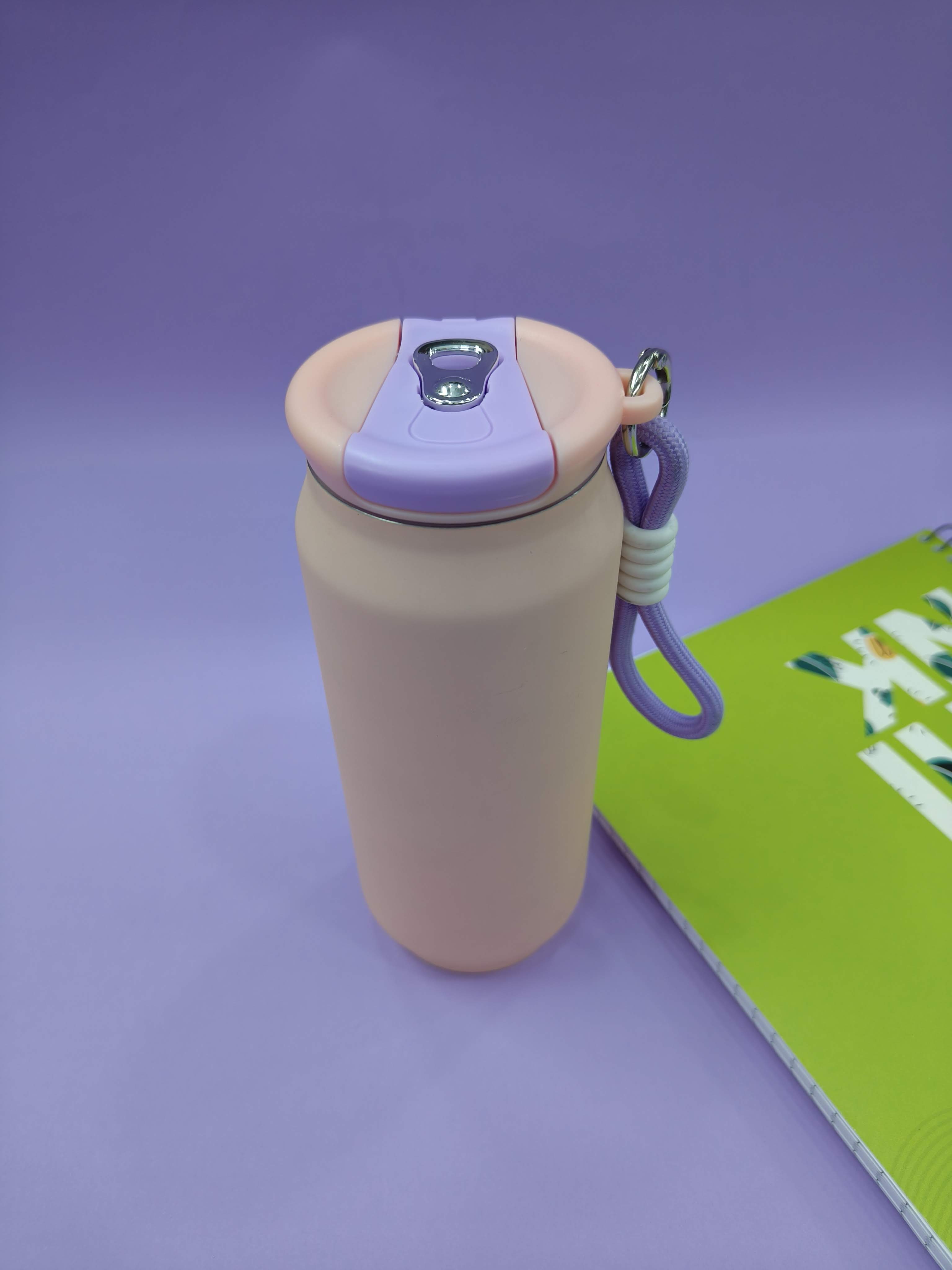 Stainless Steel Vacuum Insulated Can Bottle with Carry Rope Loop and Flip Lid | 500 ml Steel Bottle for Kids, Teens & Adults | Flip Top Steel Water Bottle