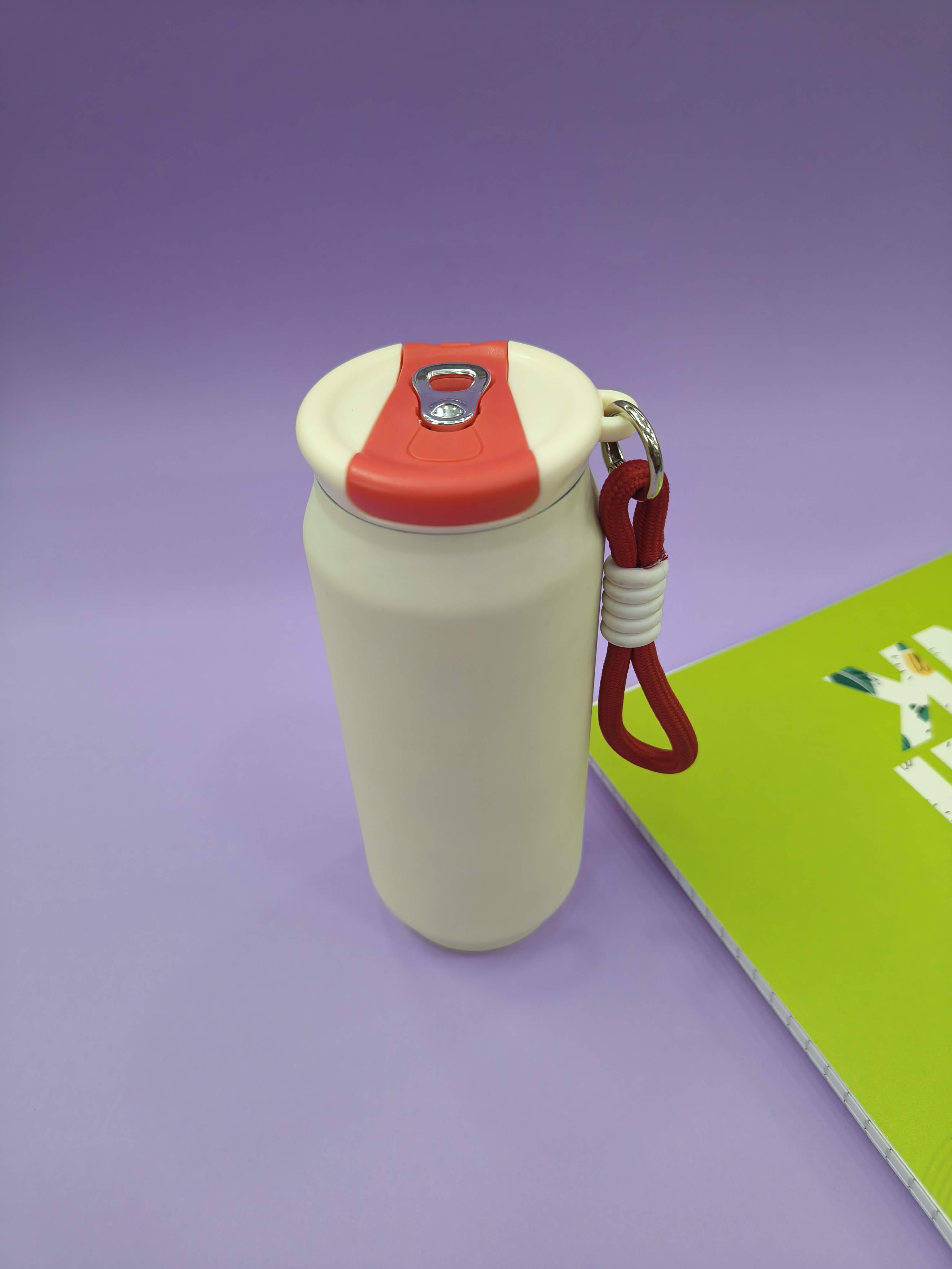 Stainless Steel Vacuum Insulated Can Bottle with Carry Rope Loop and Flip Lid | 500 ml Steel Bottle for Kids, Teens & Adults | Flip Top Steel Water Bottle