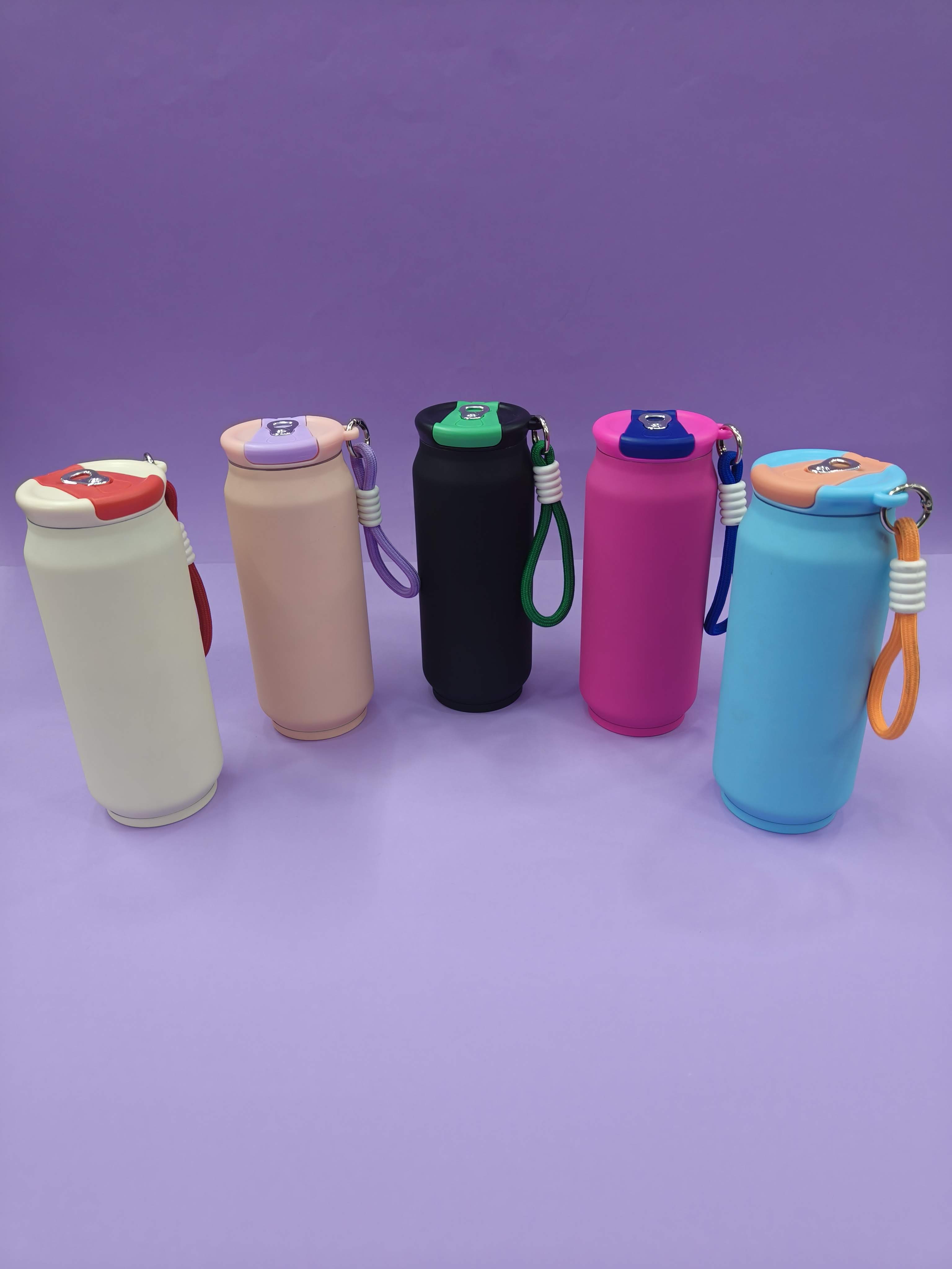 Stainless Steel Vacuum Insulated Can Bottle with Carry Rope Loop and Flip Lid | 500 ml Steel Bottle for Kids, Teens & Adults | Flip Top Steel Water Bottle