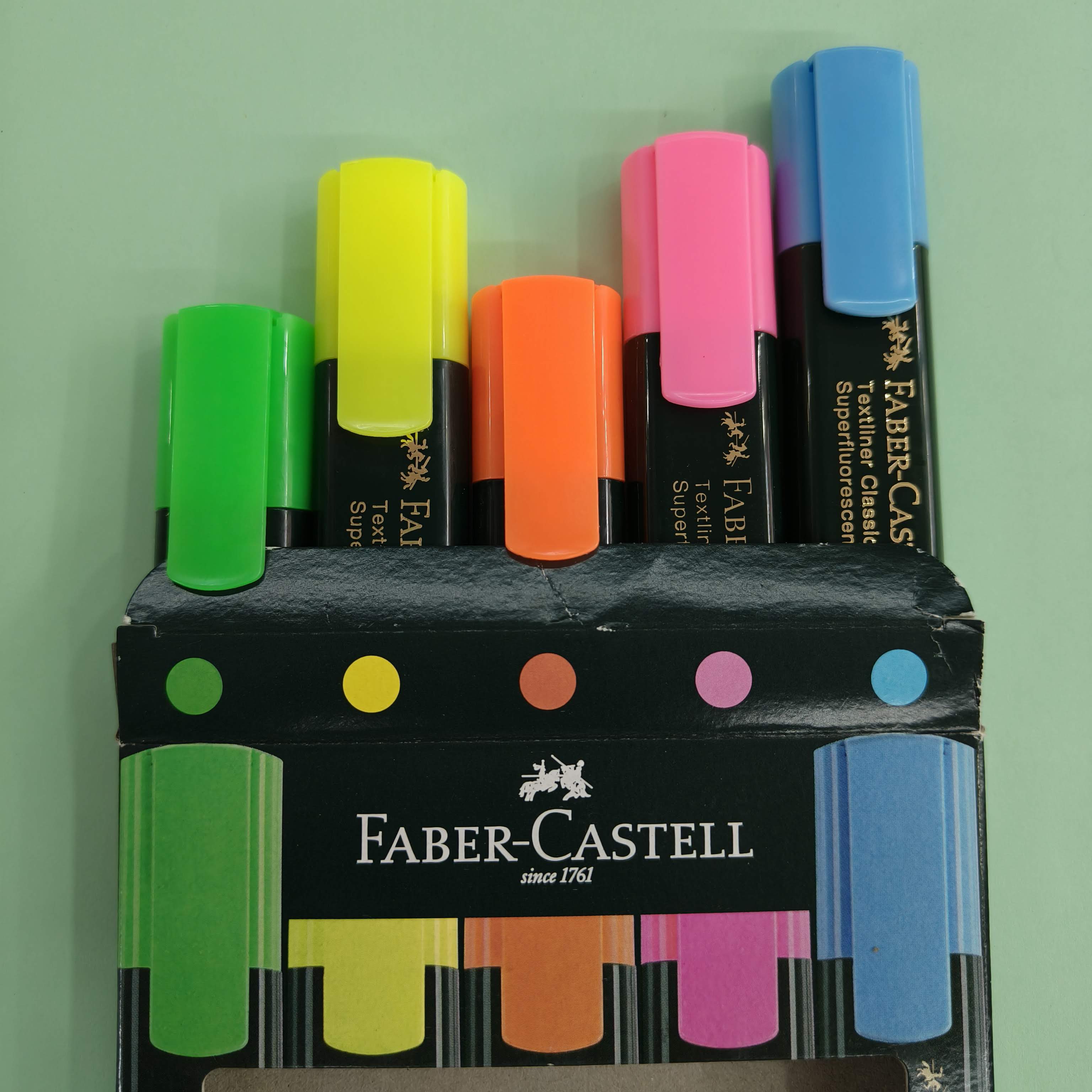 Faber-Castell Textliner Pen Set – Pack of 5 Assorted Colours | Refillable Markers for Study, Journaling & Doodling | Stationery Essential for Students