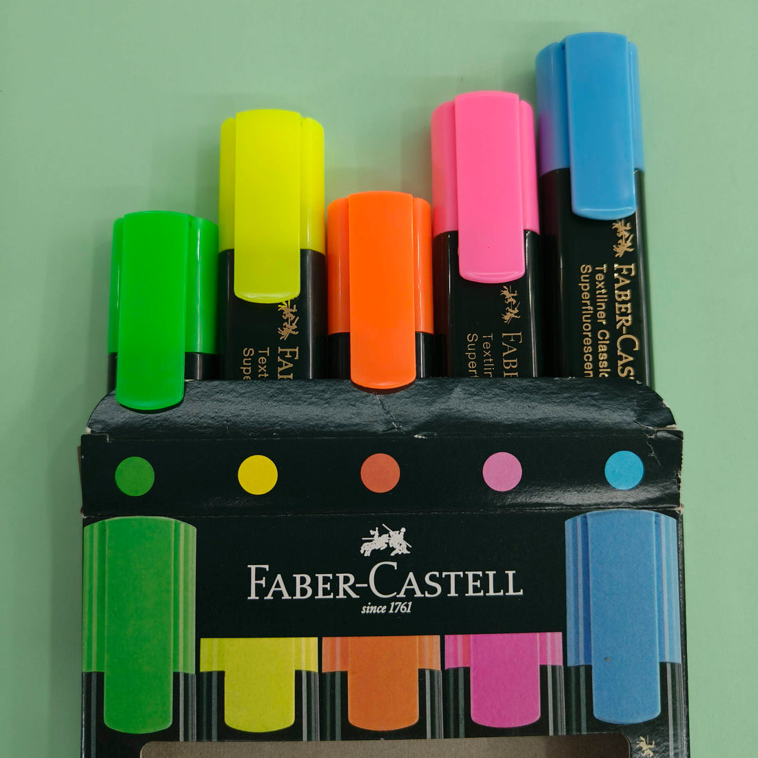 Faber-Castell Textliner Pen Set – Pack of 5 Assorted Colours | Refillable Markers for Study, Journaling & Doodling | Stationery Essential for Students