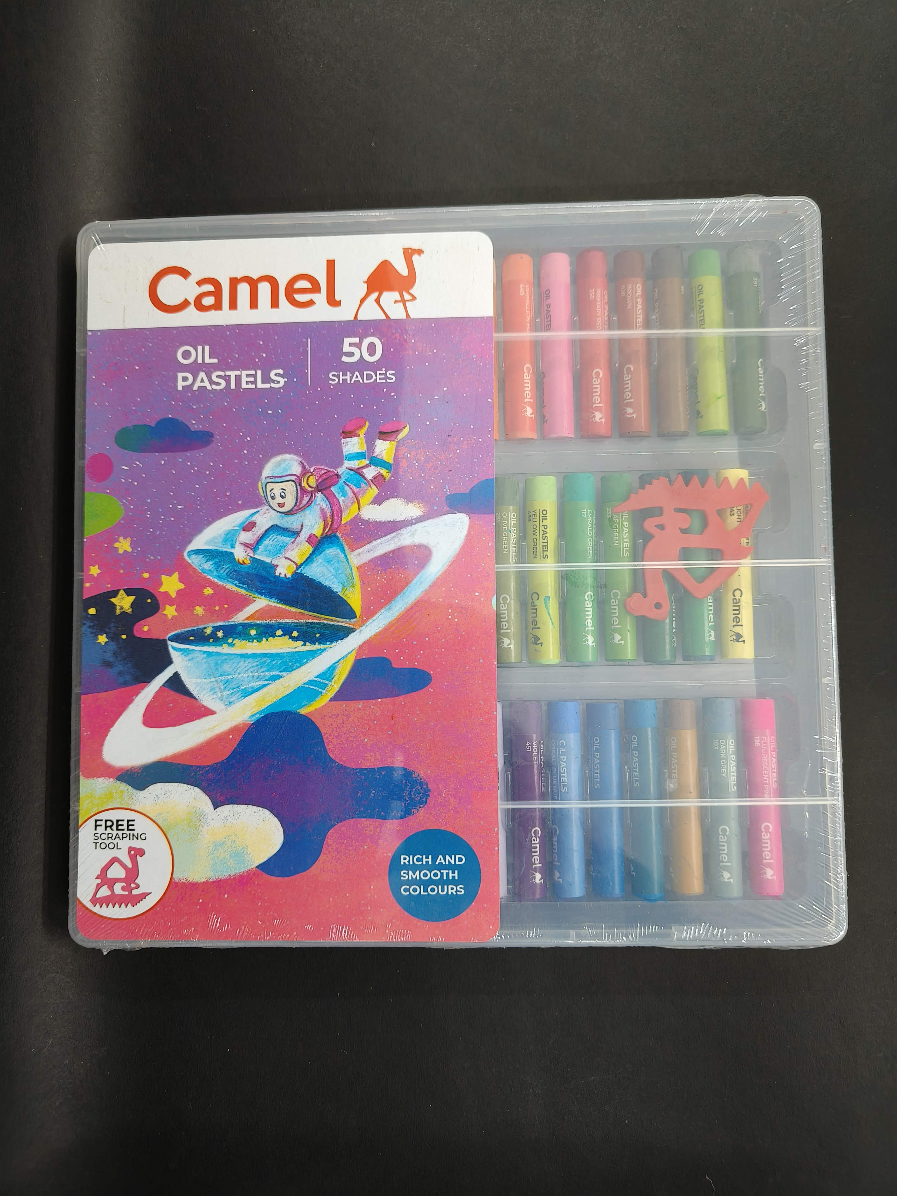 Camel Oil Pastel with Reusable Plastic Box - 50 Shades, Multicolor