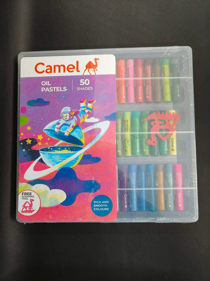 Camel Oil Pastel with Reusable Plastic Box - 50 Shades, Multicolor