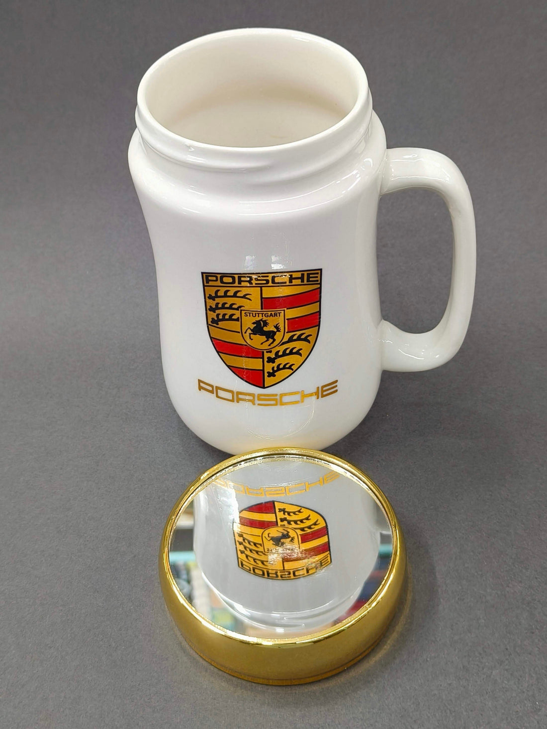 Car Ceramic Coffee Mug with Golden Mirror Lid | 400 ml White Tea & Coffee Mug | Premium Gift for Birthday, Anniversary, Office, Home Use