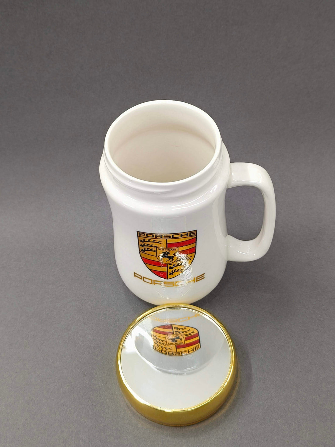 Car Ceramic Coffee Mug with Golden Mirror Lid | 400 ml White Tea & Coffee Mug | Premium Gift for Birthday, Anniversary, Office, Home Use