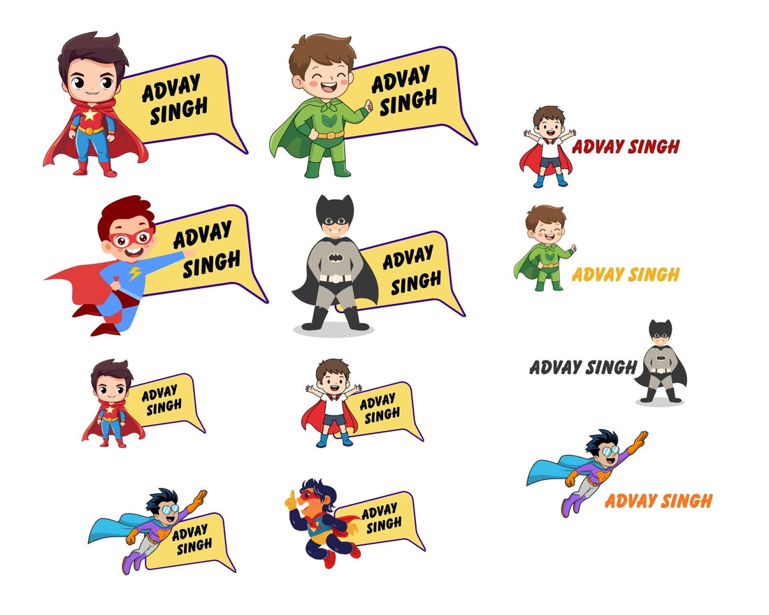 Embossed Stickers | Transparent Personalized Name Stickers for Bags, Books, Tiffins, Waterbottles, Stationeries, Files, Folders, etc | Waterproof & Non-Tearable | Set of 40 (Superhero)